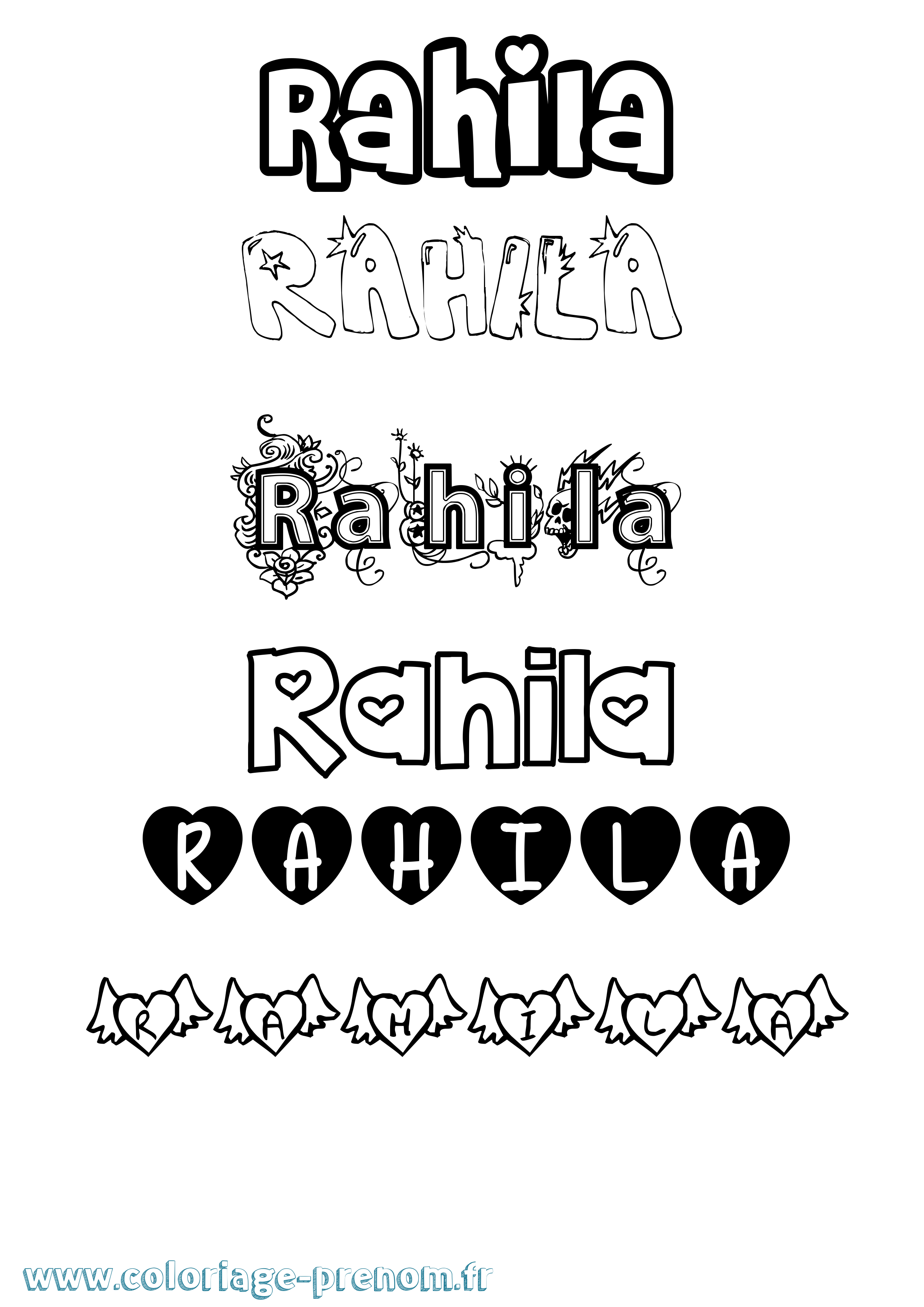 Coloriage prénom Rahila Girly