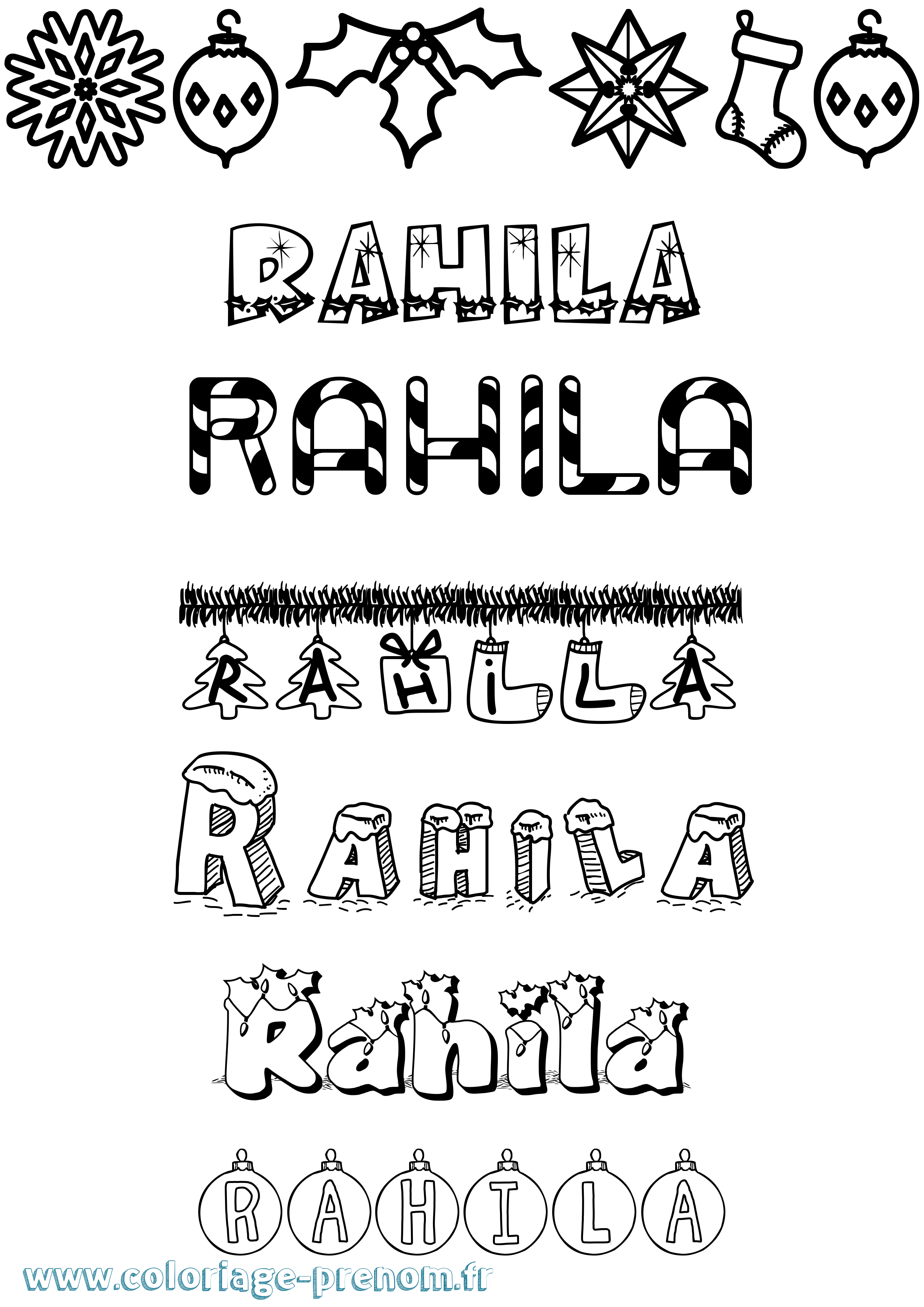 Coloriage prénom Rahila Noël