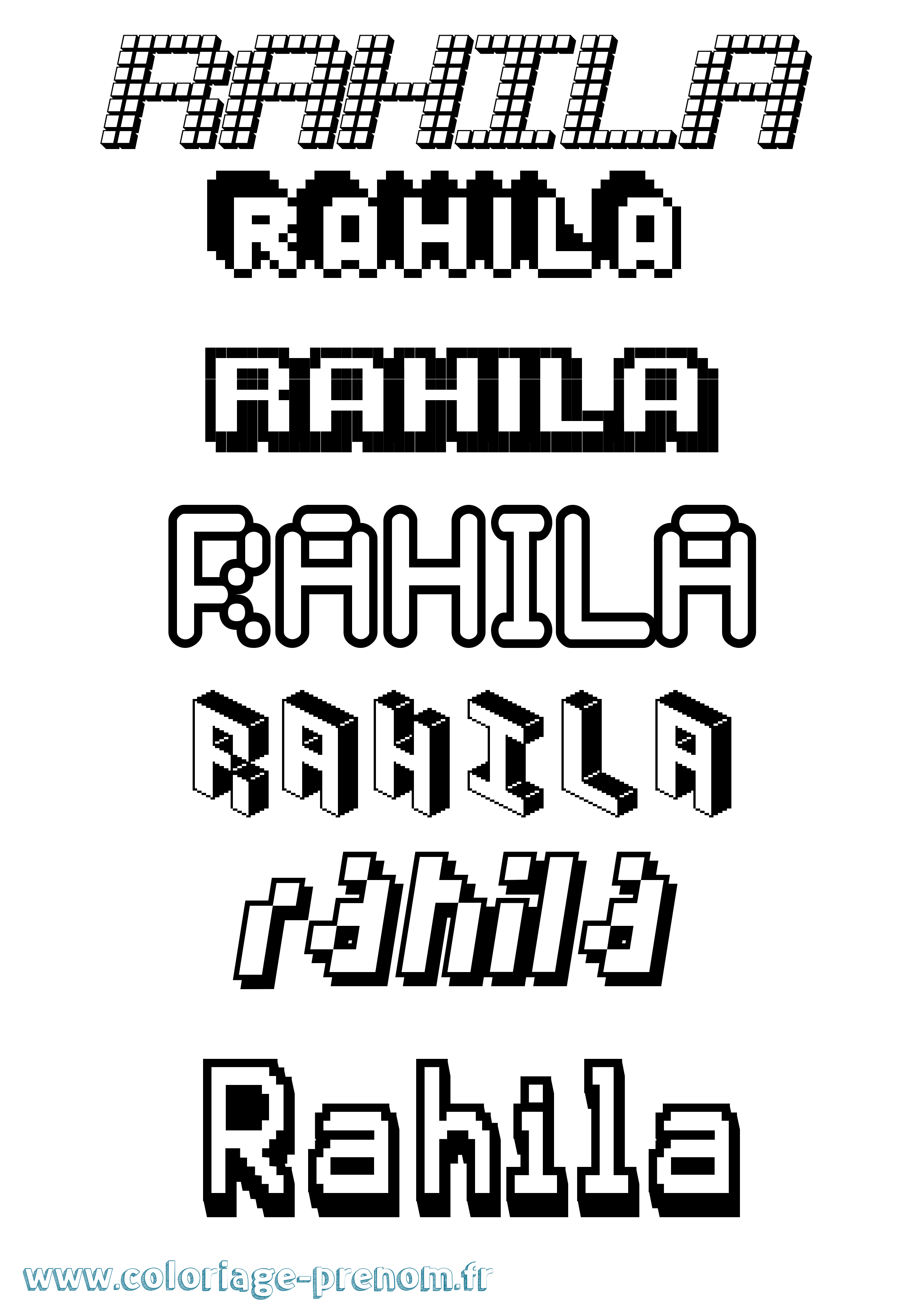 Coloriage prénom Rahila Pixel
