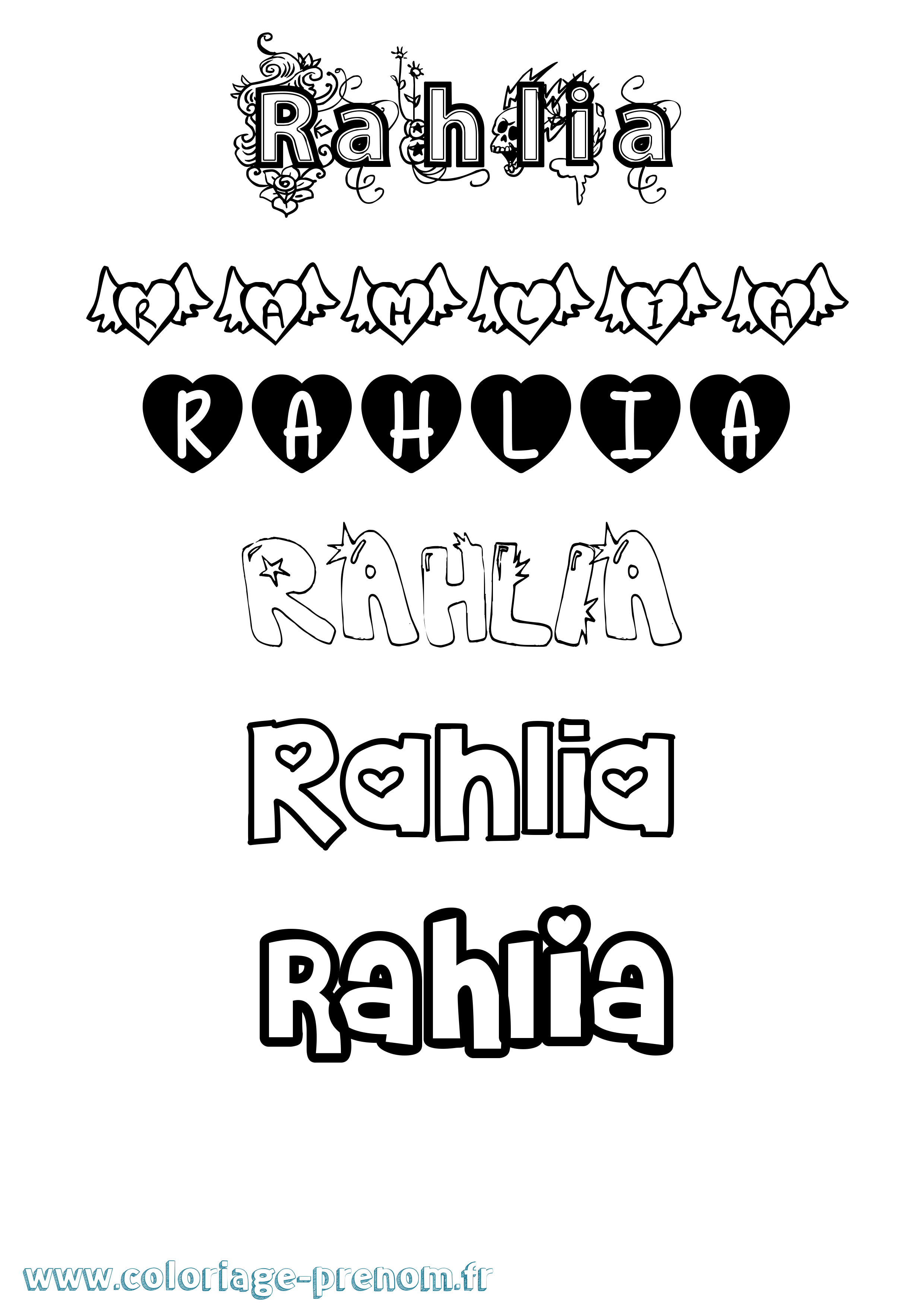 Coloriage Rahlia Girly Coloriage prénom Rahlia Girly