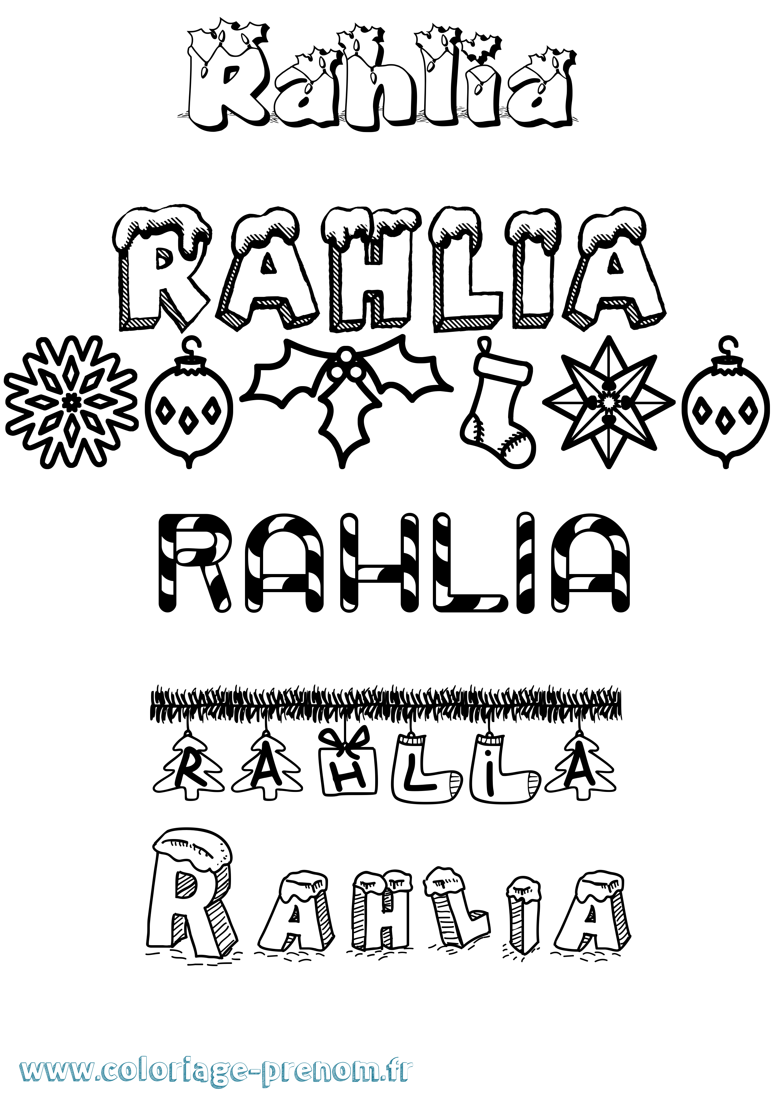 Coloriage Rahlia Noël Coloriage prénom Rahlia Noël