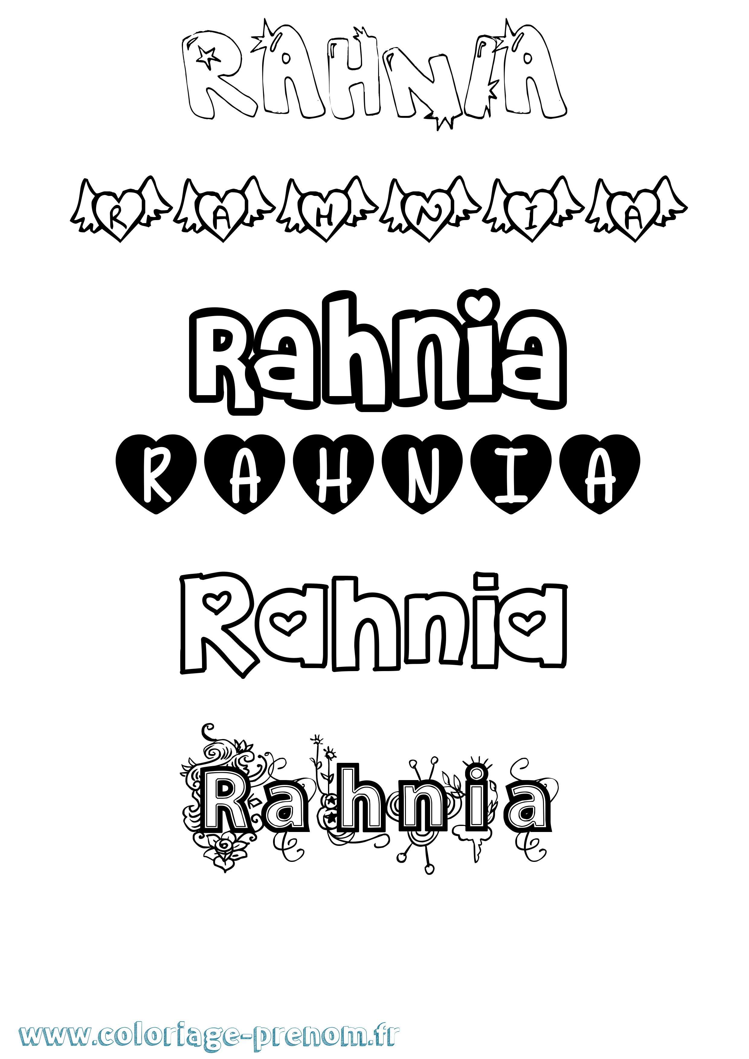 Coloriage Rahnia Girly Coloriage prénom Rahnia Girly