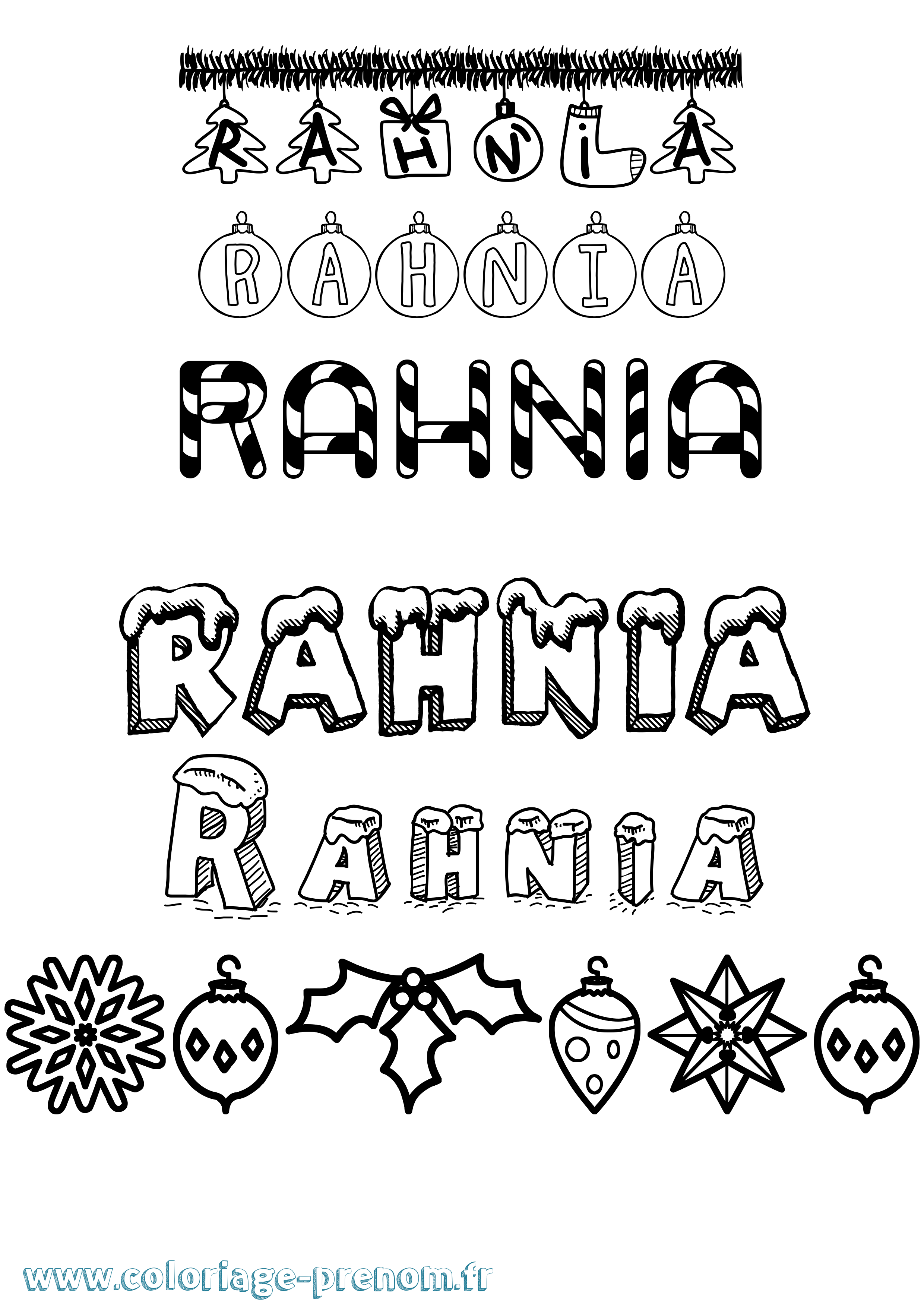 Coloriage Rahnia Noël Coloriage prénom Rahnia Noël