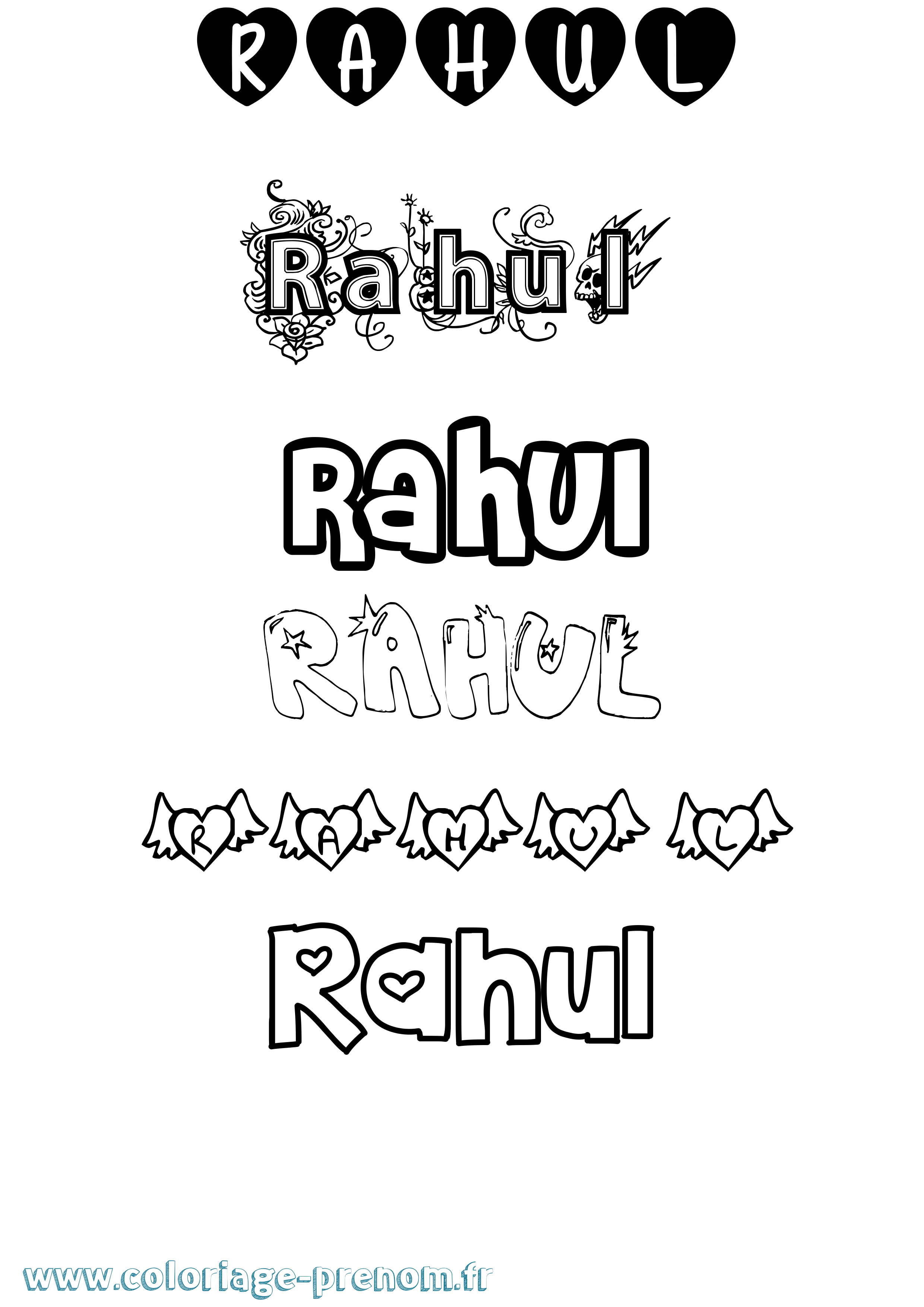 Coloriage prénom Rahul Girly