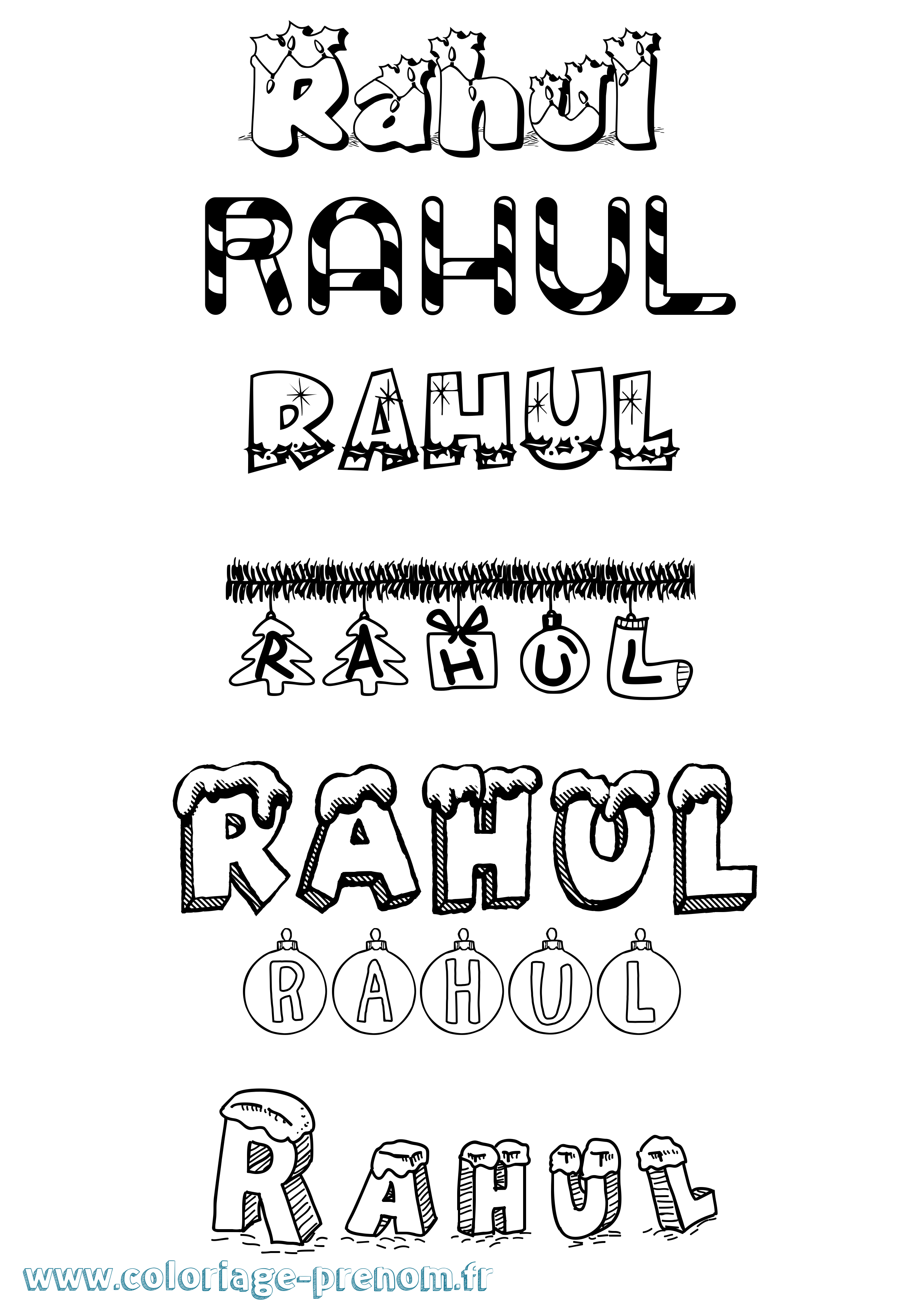 Coloriage prénom Rahul Noël