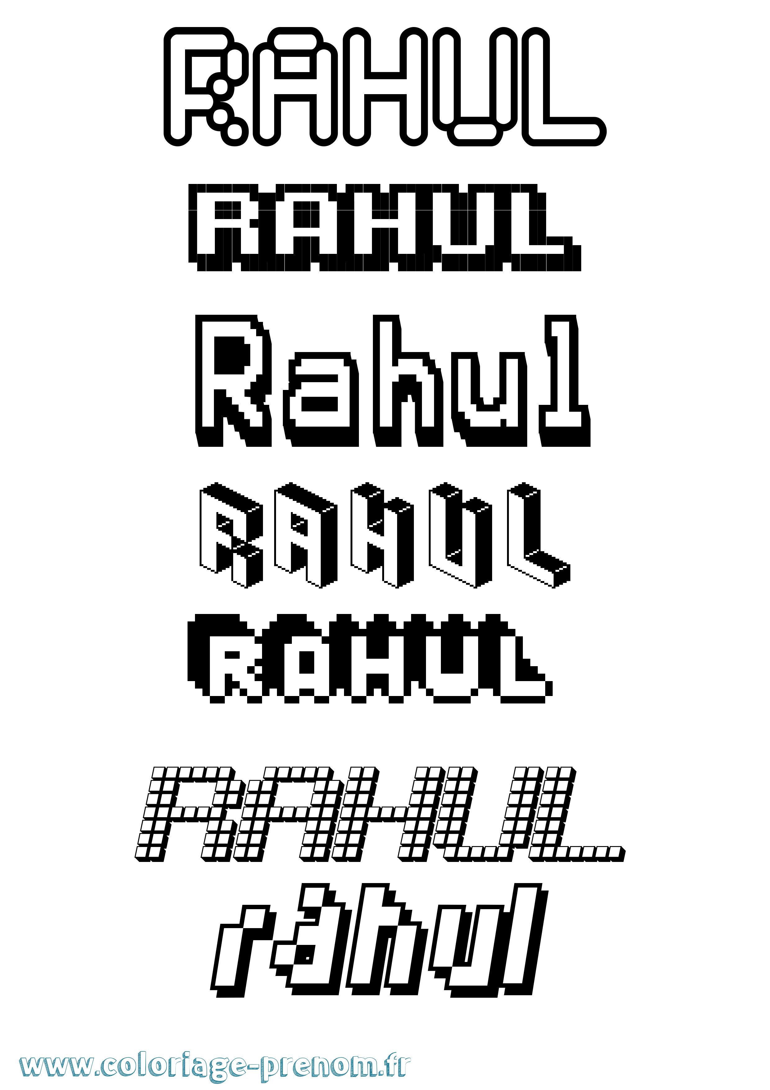 Coloriage prénom Rahul Pixel