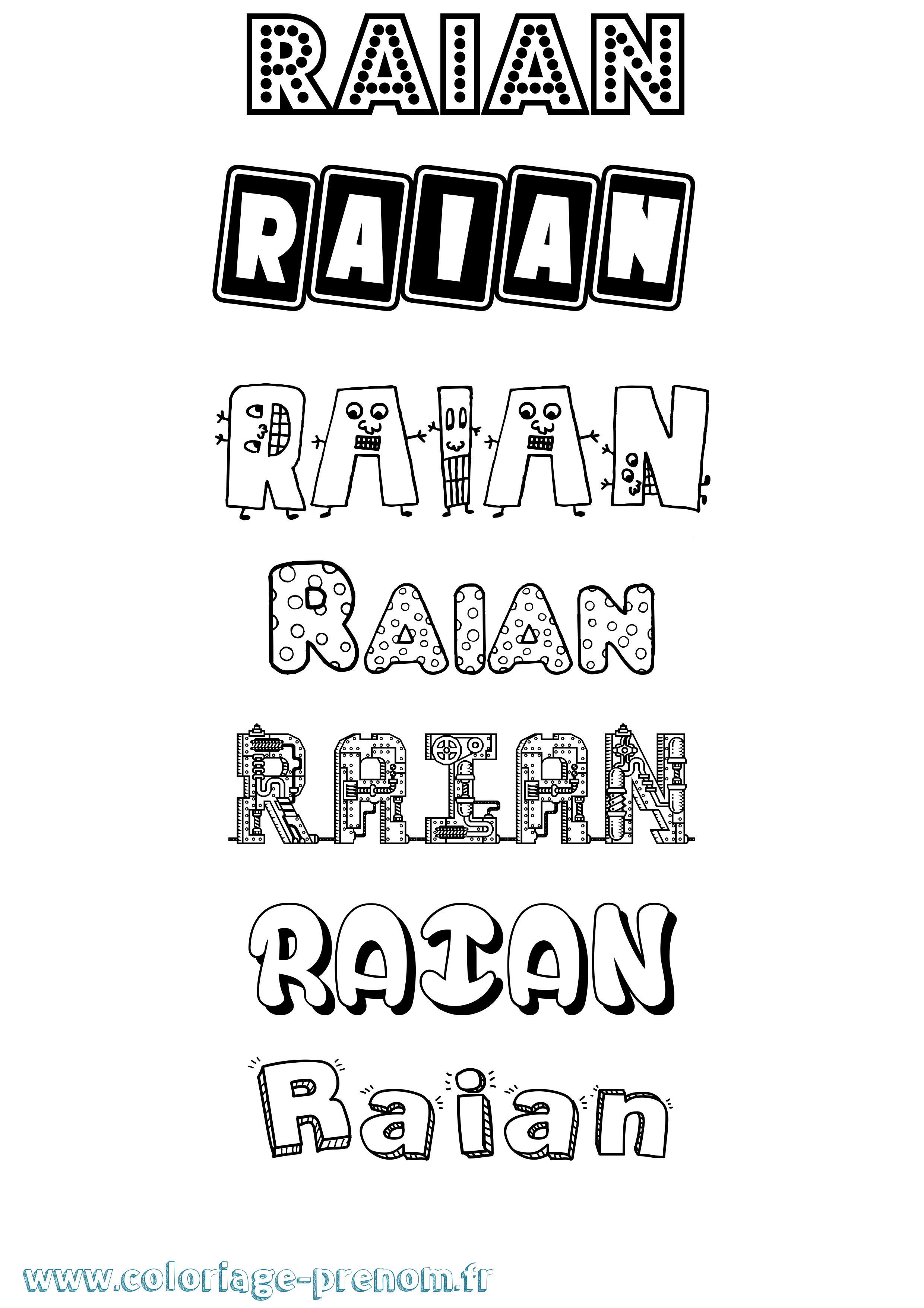 Coloriage prénom Raian Fun