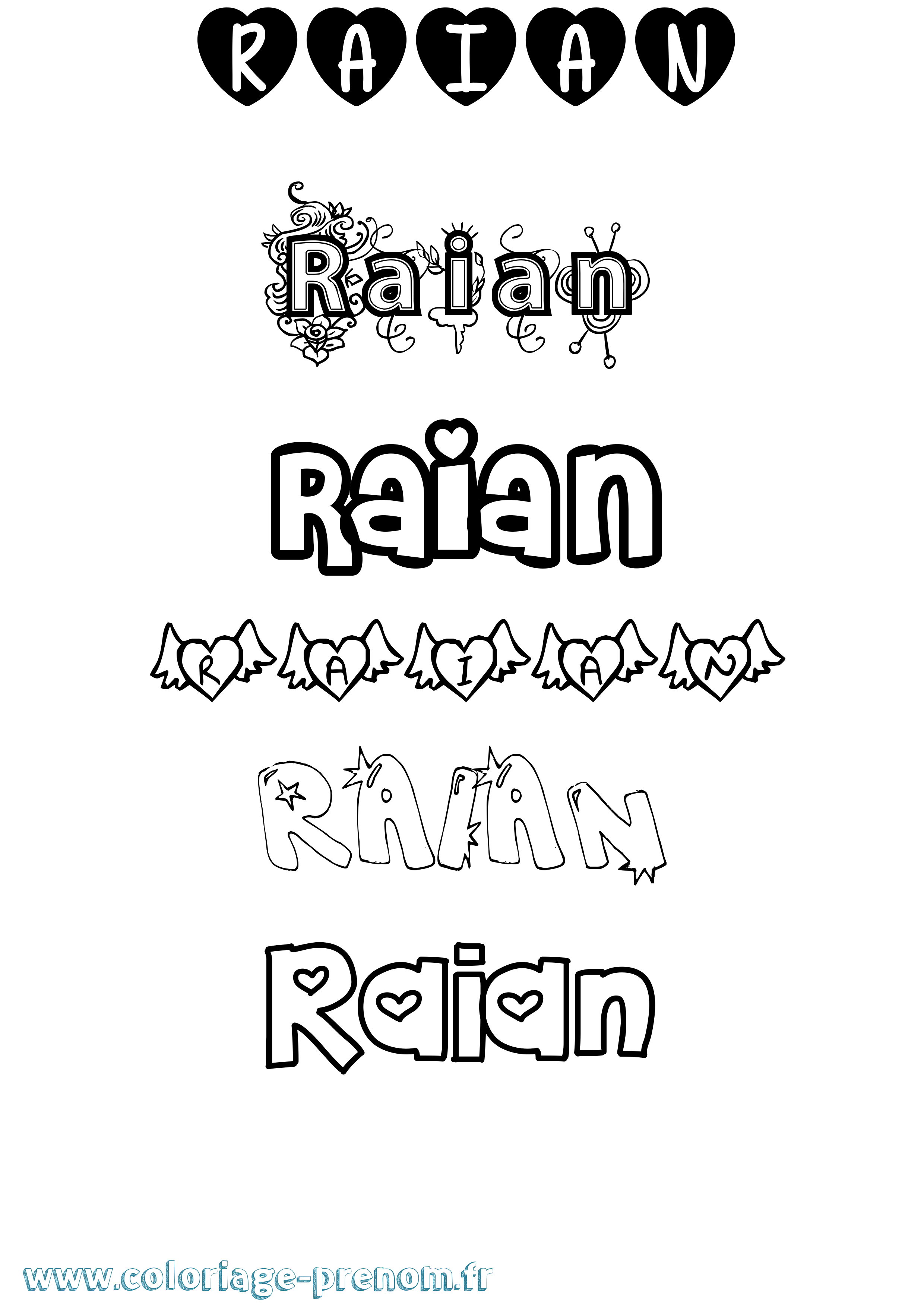 Coloriage Raian Girly Coloriage prénom Raian Girly