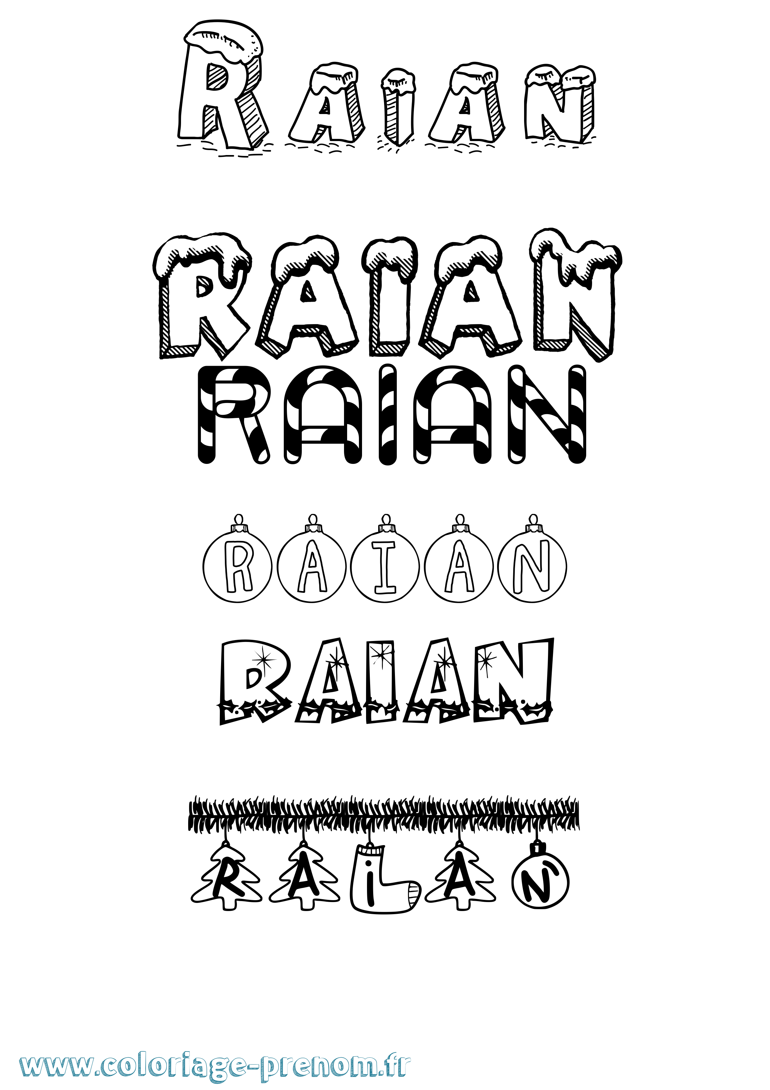Coloriage Raian Noël Coloriage prénom Raian Noël