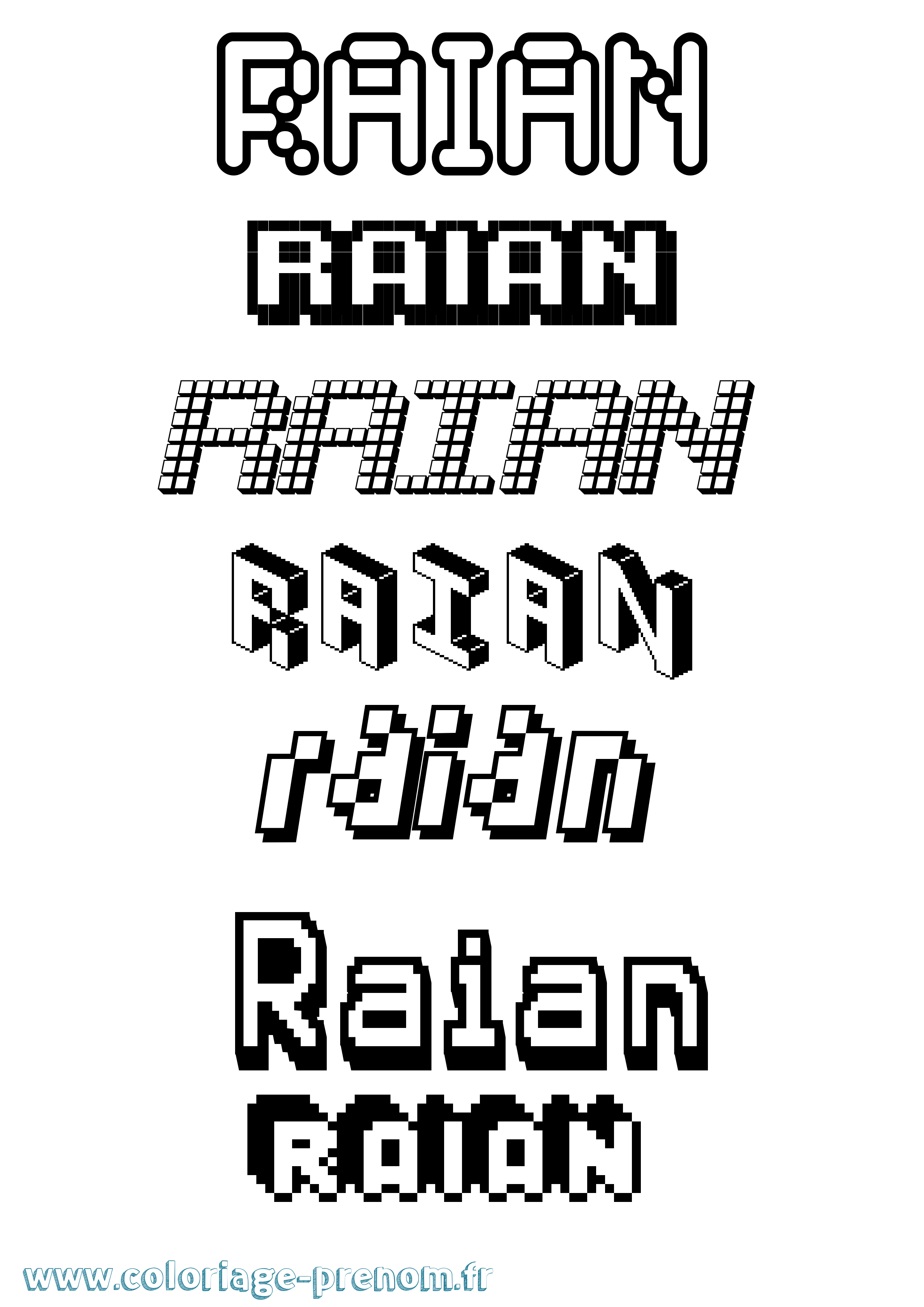 Coloriage prénom Raian Pixel