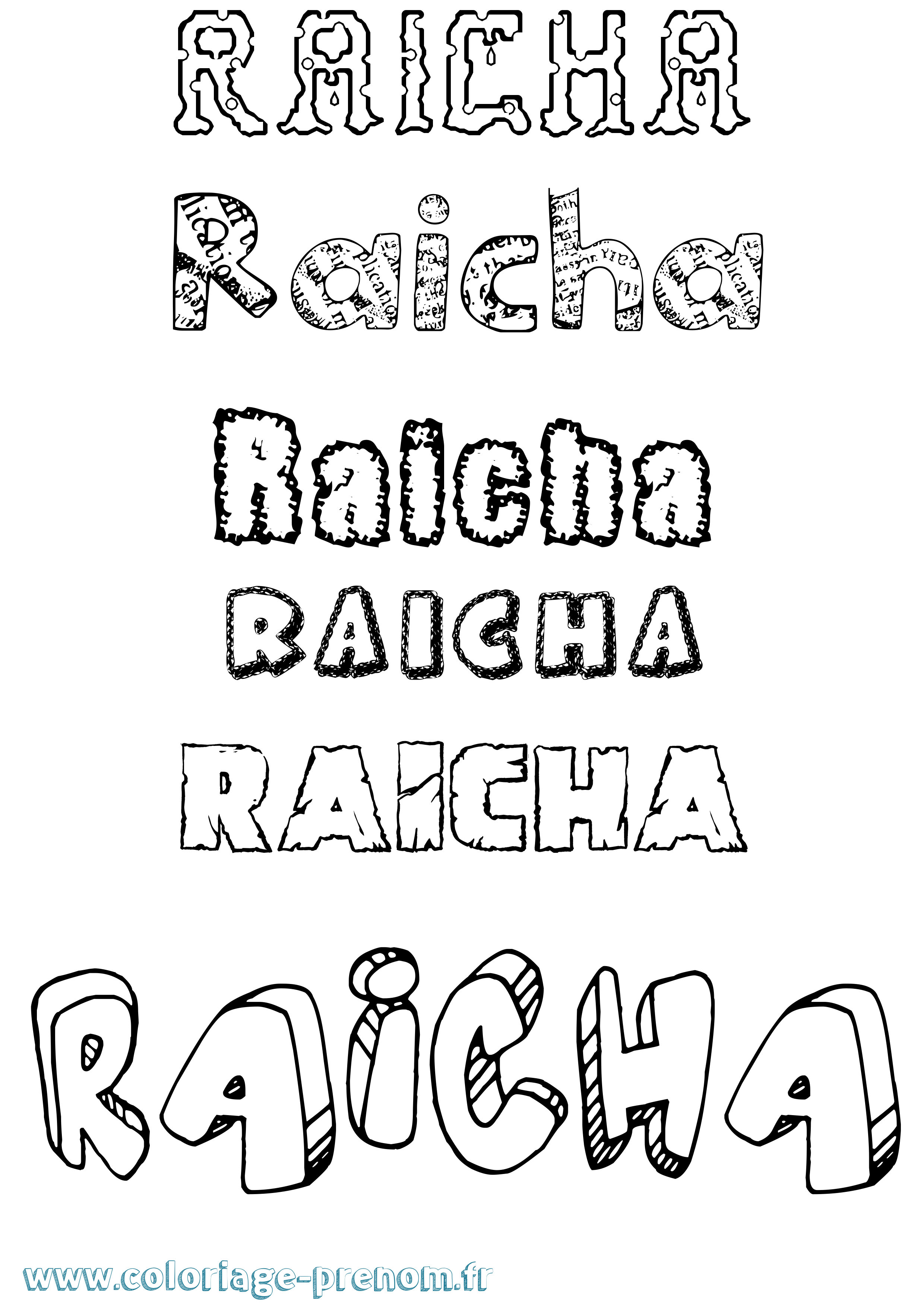 Coloriage Raicha Destructuré Coloriage prénom Raicha Destructuré