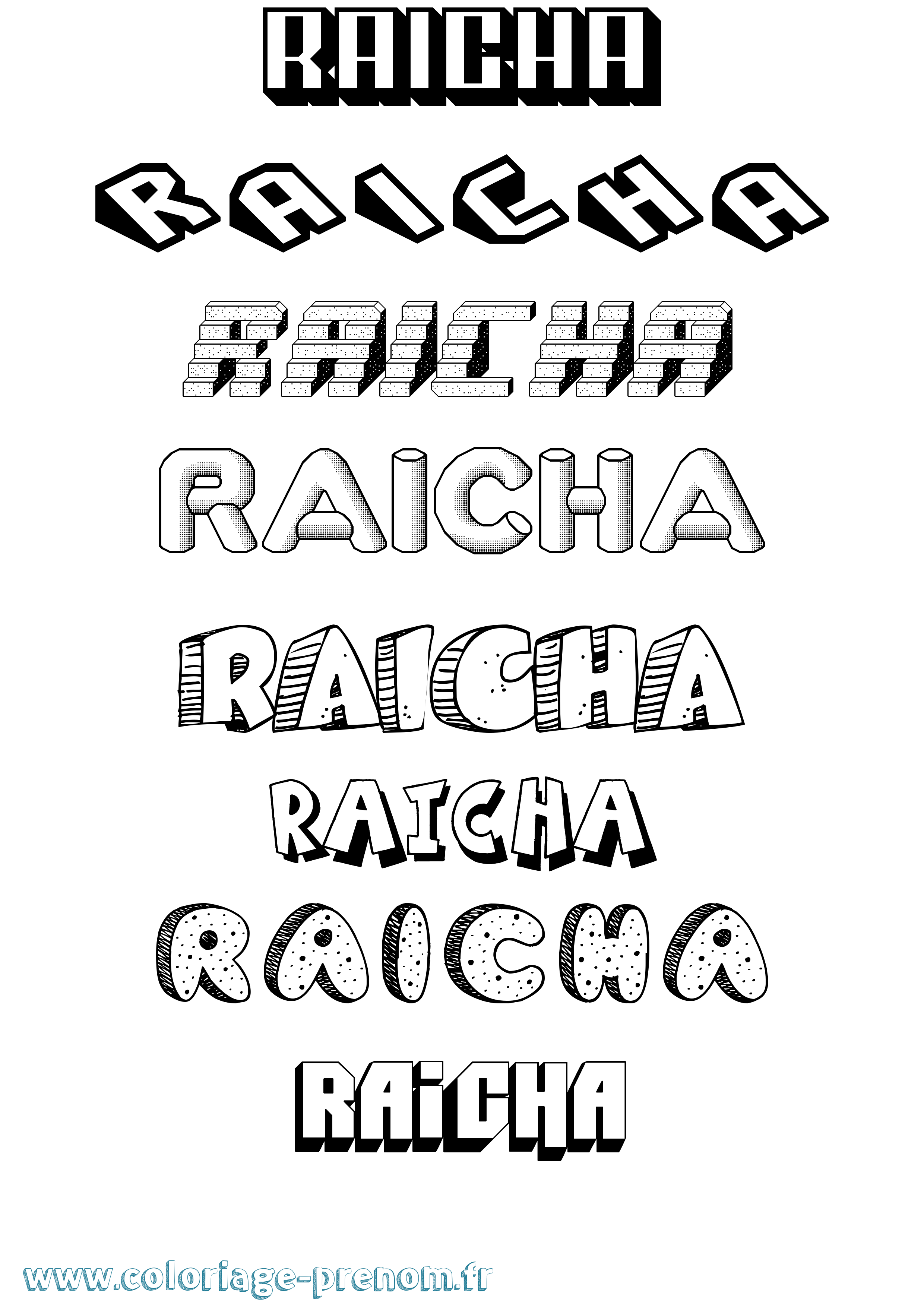 Coloriage prénom Raicha Effet 3D