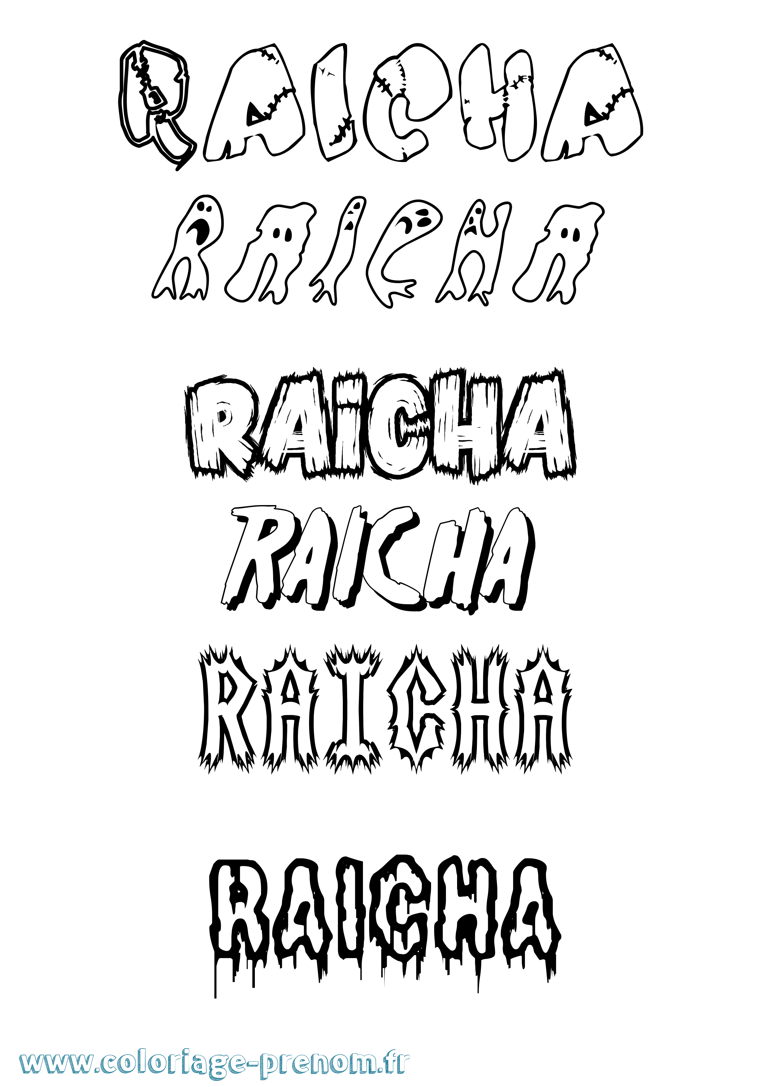 Coloriage prénom Raicha Frisson