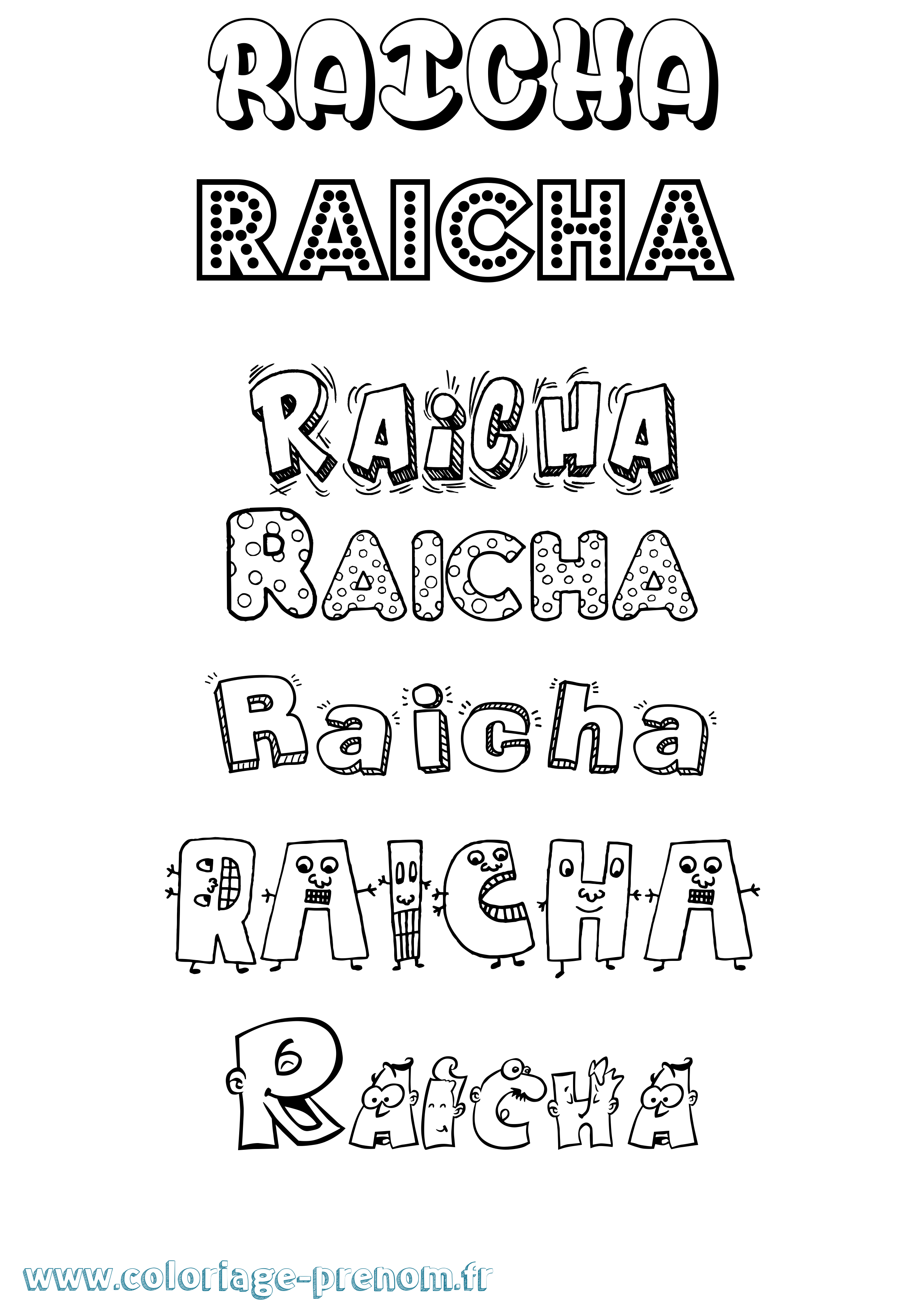 Coloriage Raicha Fun Coloriage prénom Raicha Fun