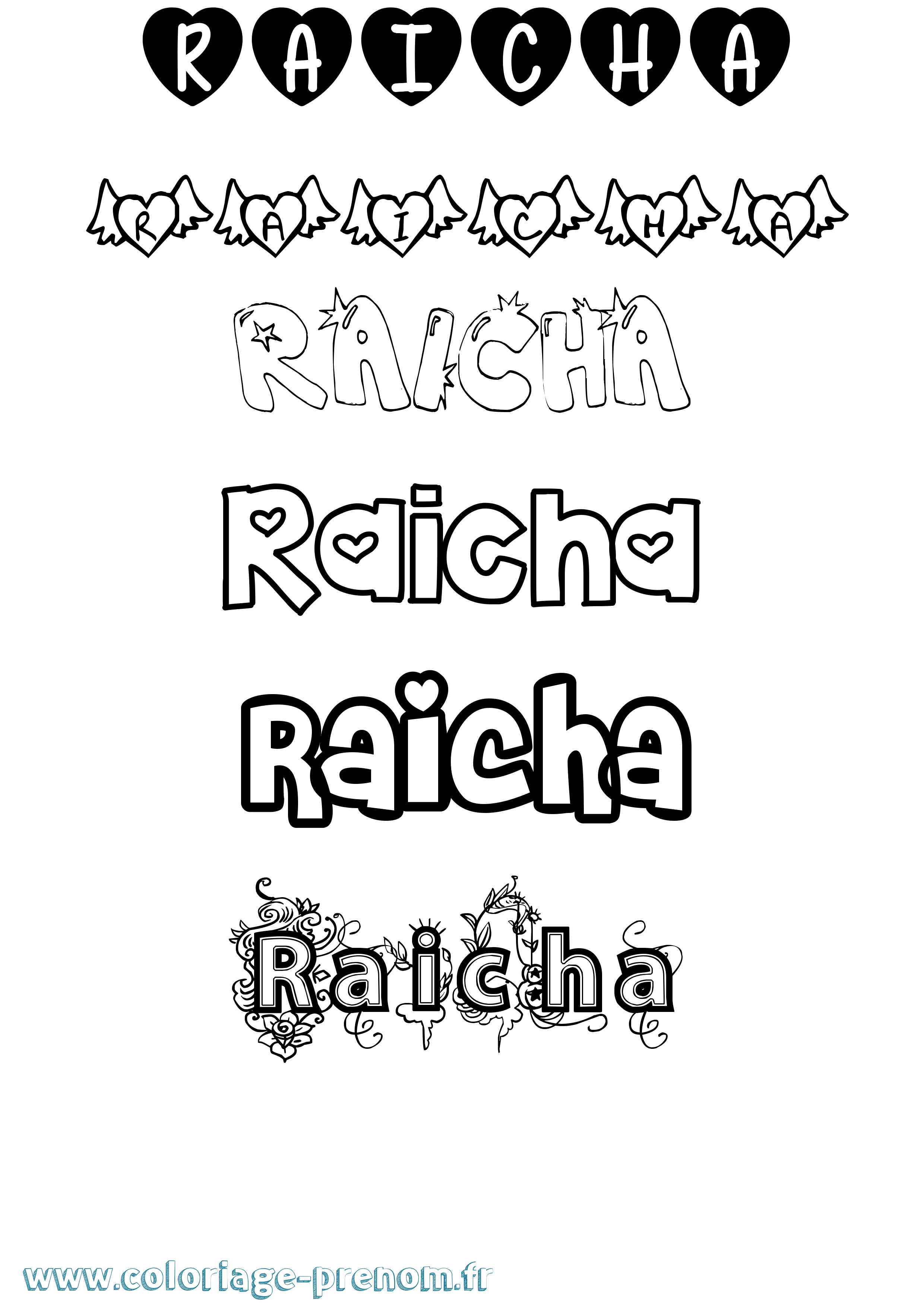 Coloriage prénom Raicha Girly