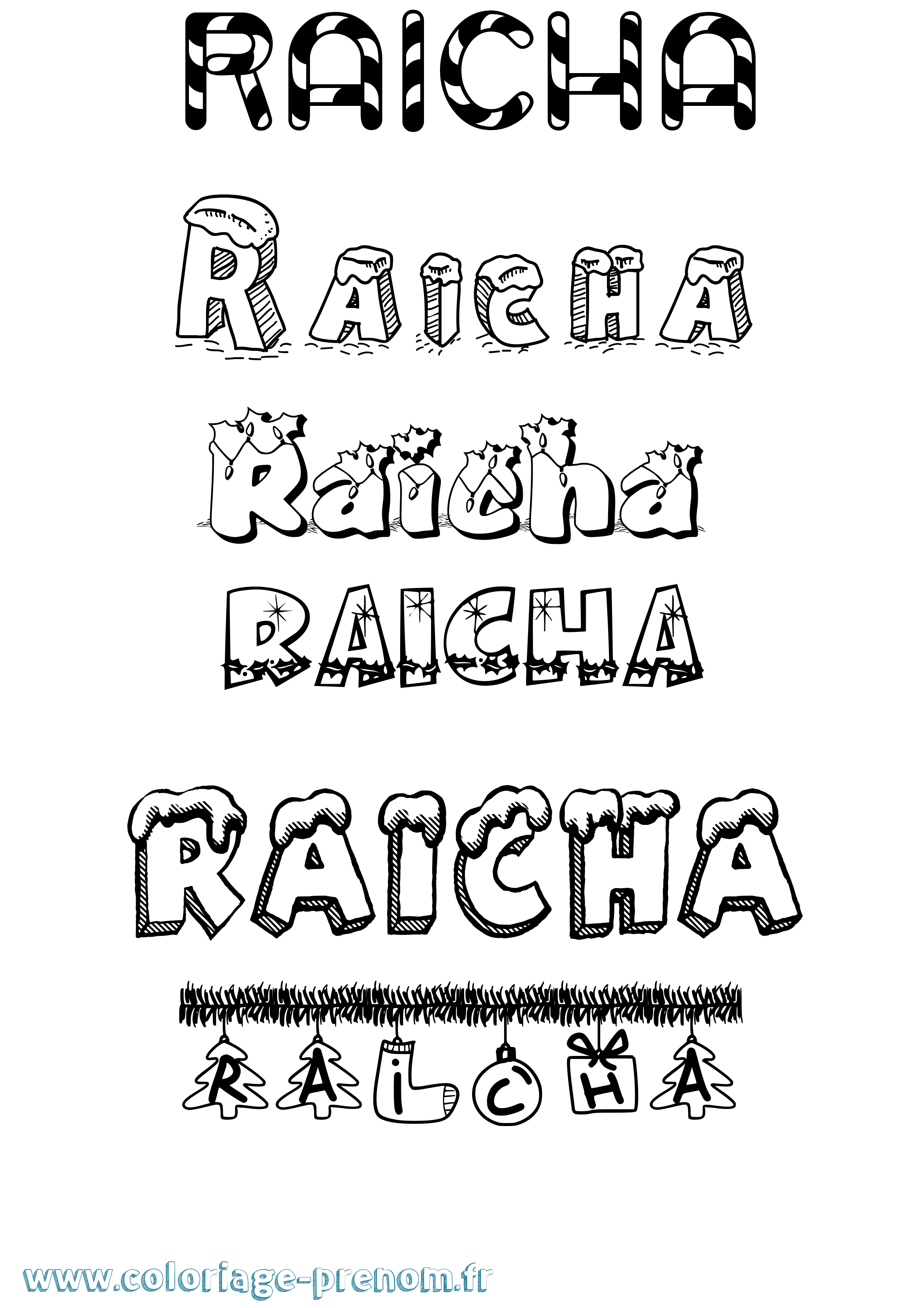 Coloriage Raicha Noël Coloriage prénom Raicha Noël