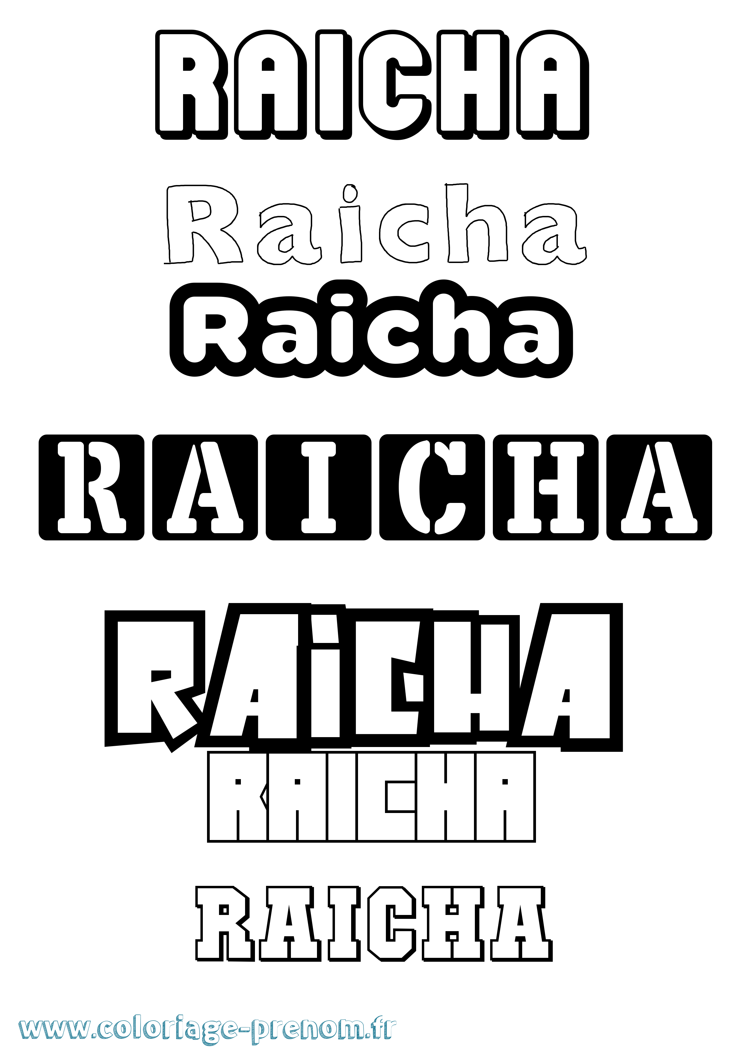 Coloriage prénom Raicha Simple