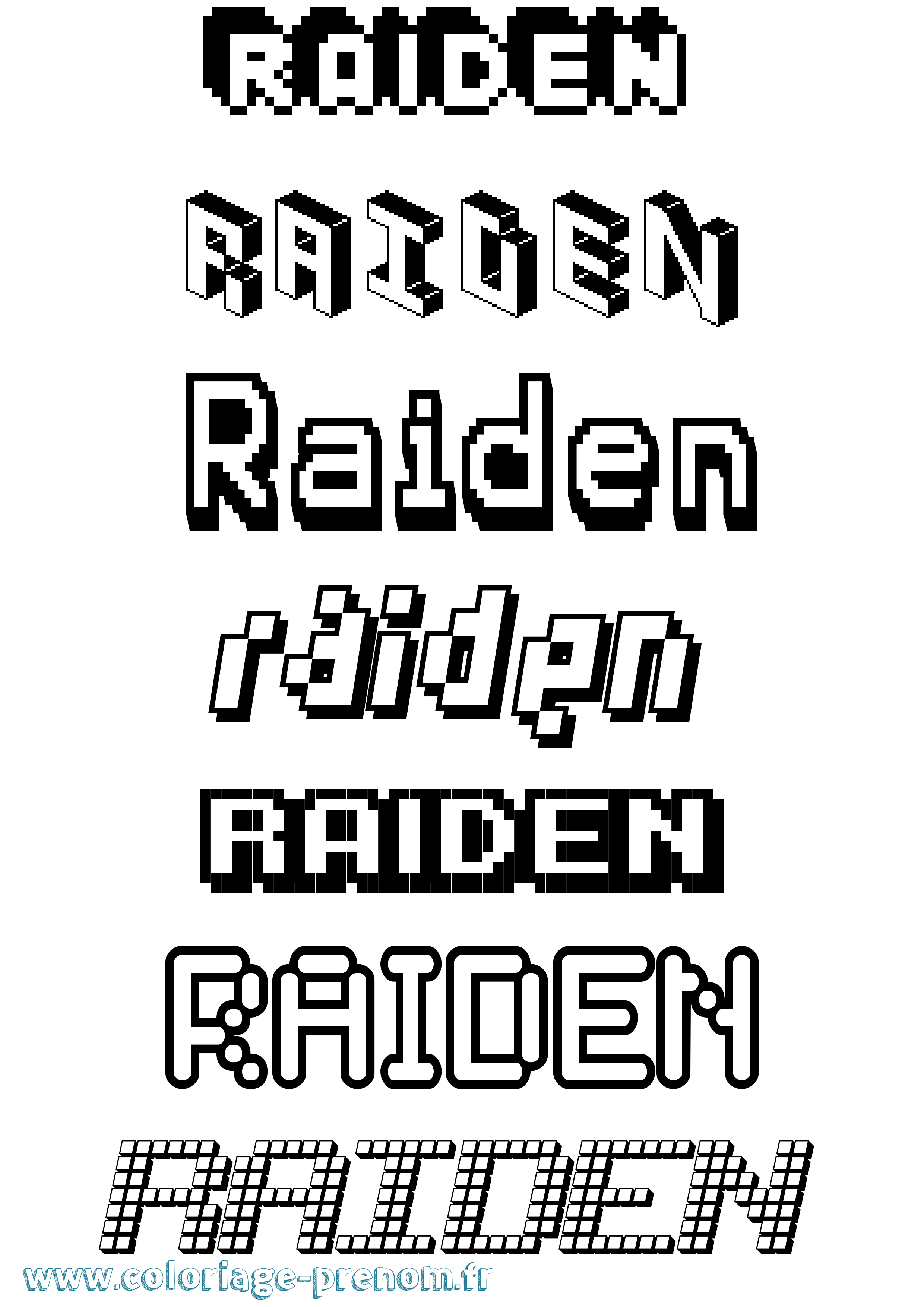 Coloriage prénom Raiden Pixel