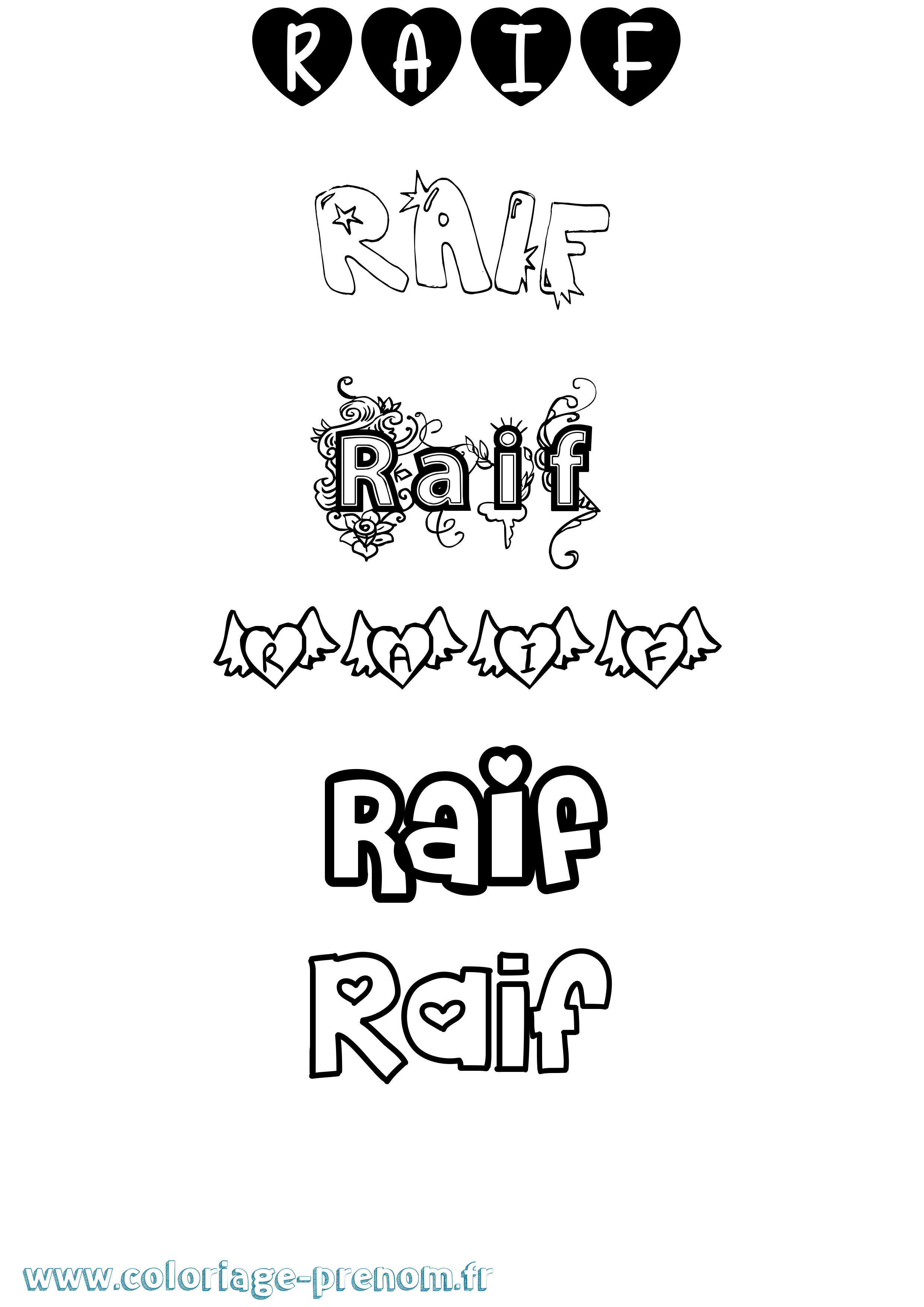 Coloriage prénom Raif Girly