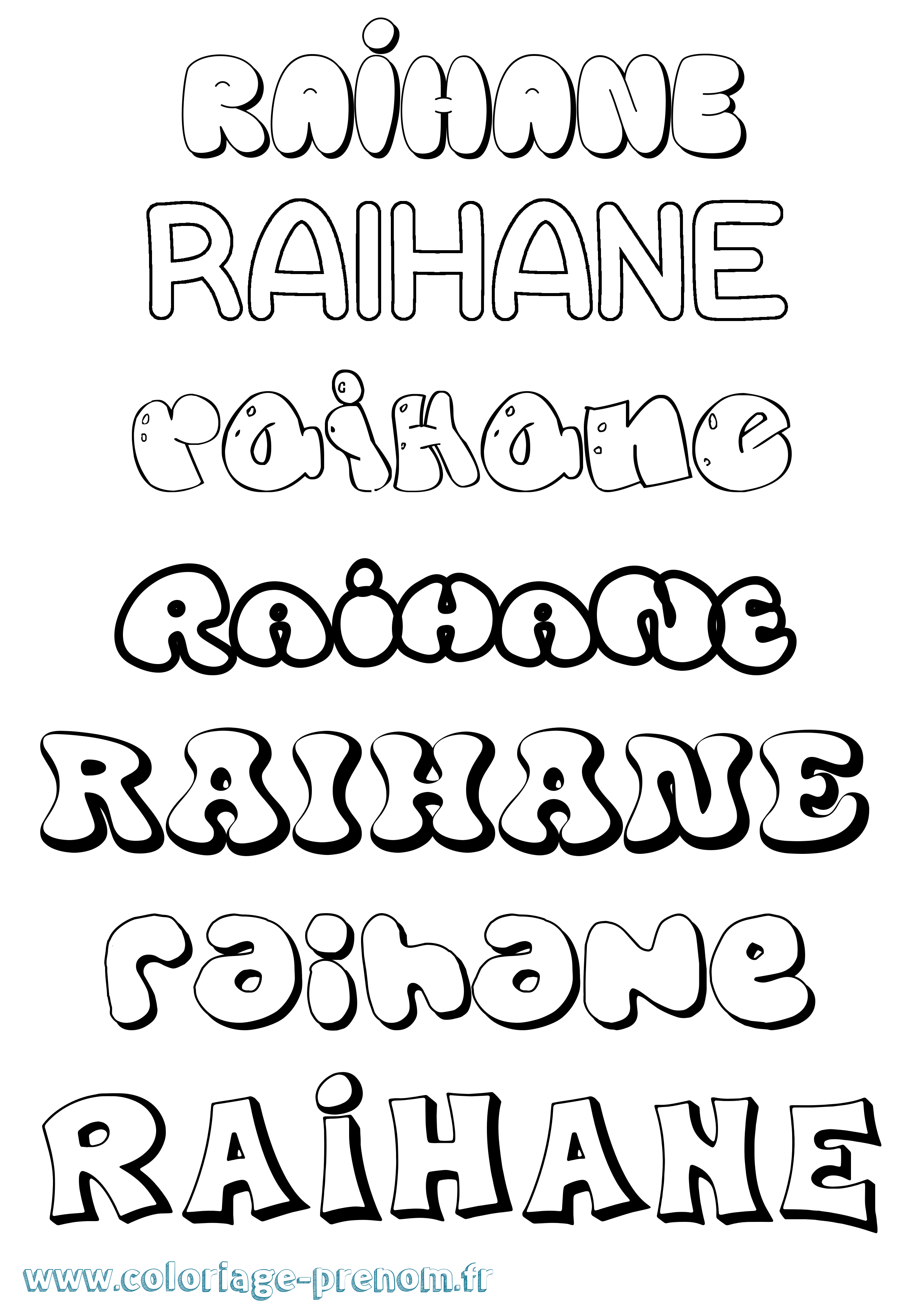 Coloriage Raihane Bubble Coloriage prénom Raihane Bubble