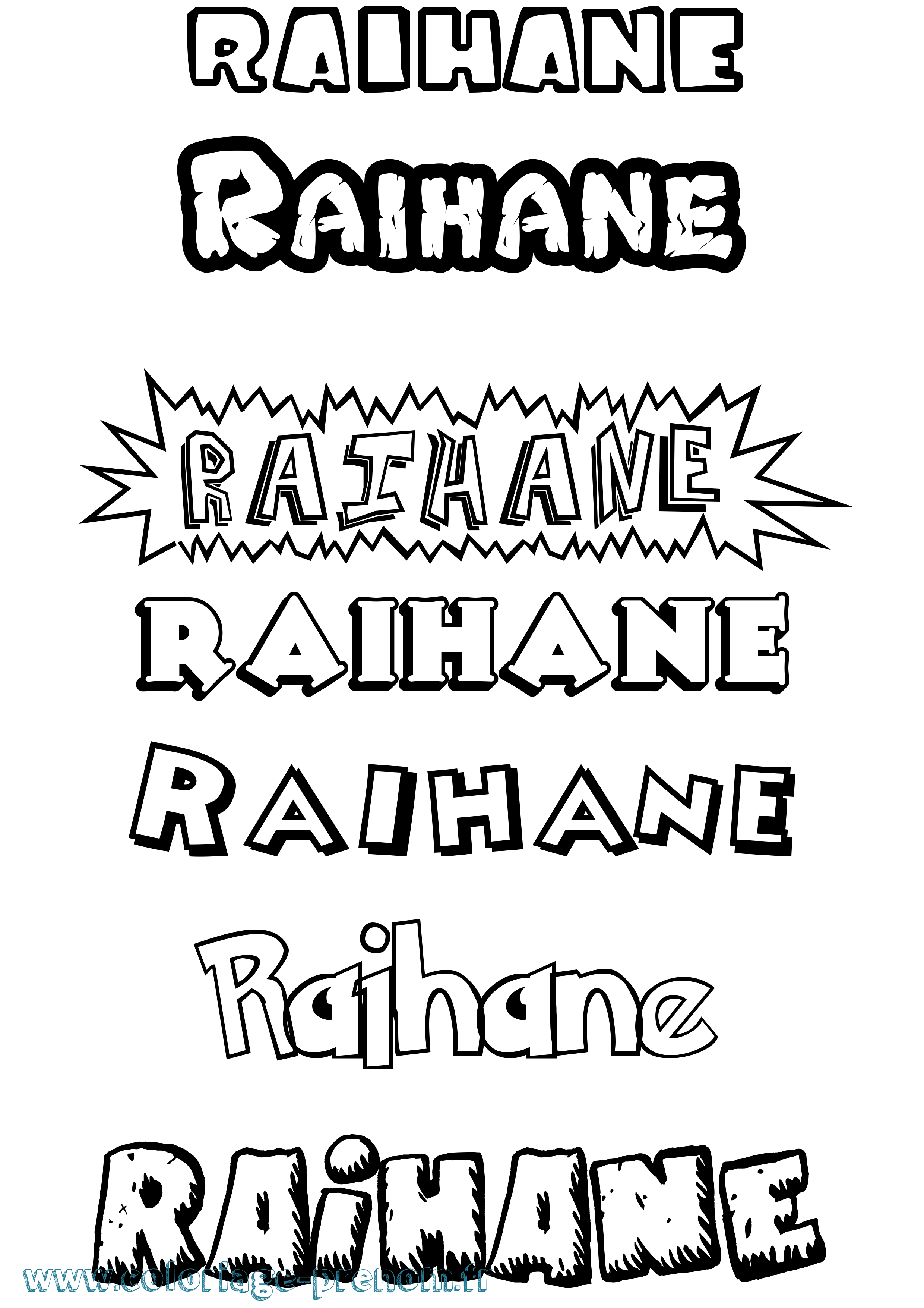Coloriage prénom Raihane Dessin Animé