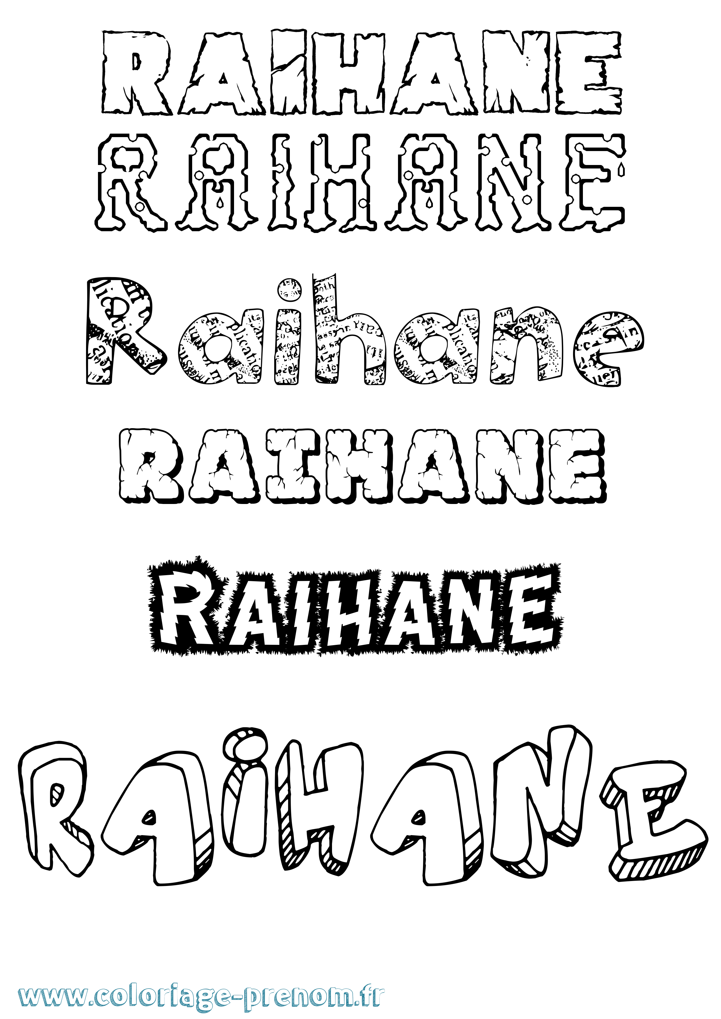 Coloriage prénom Raihane Destructuré