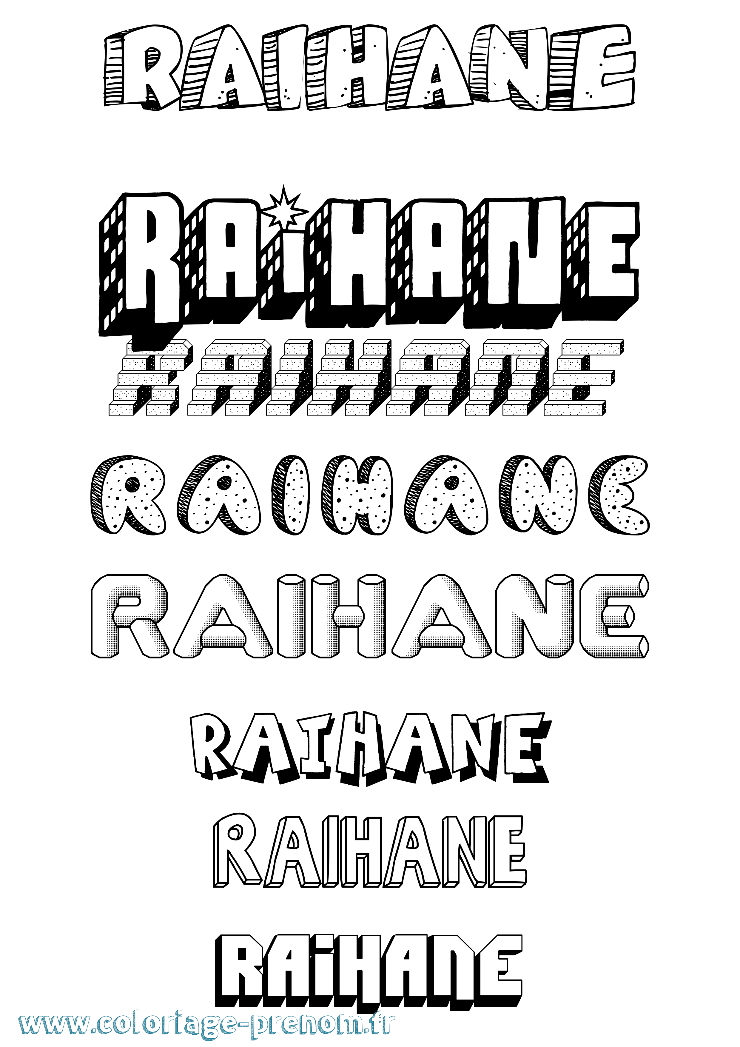 Coloriage Raihane Effet 3D Coloriage prénom Raihane Effet 3D