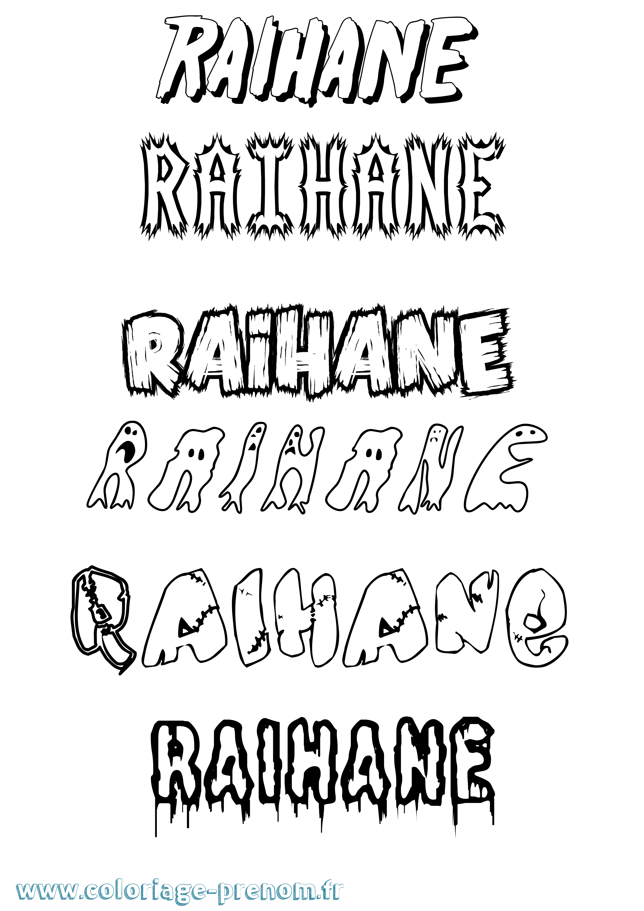 Coloriage prénom Raihane Frisson
