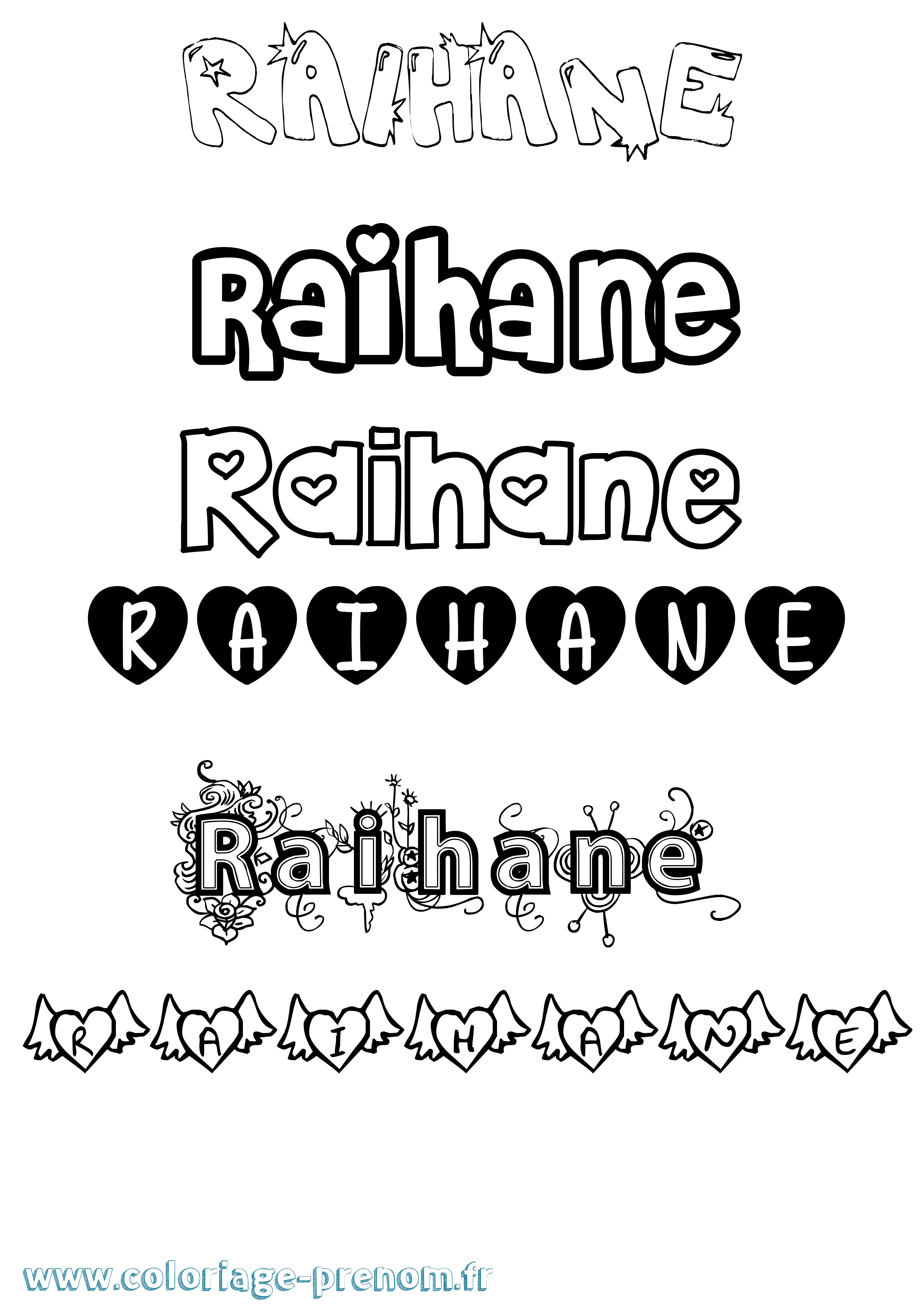 Coloriage prénom Raihane Girly