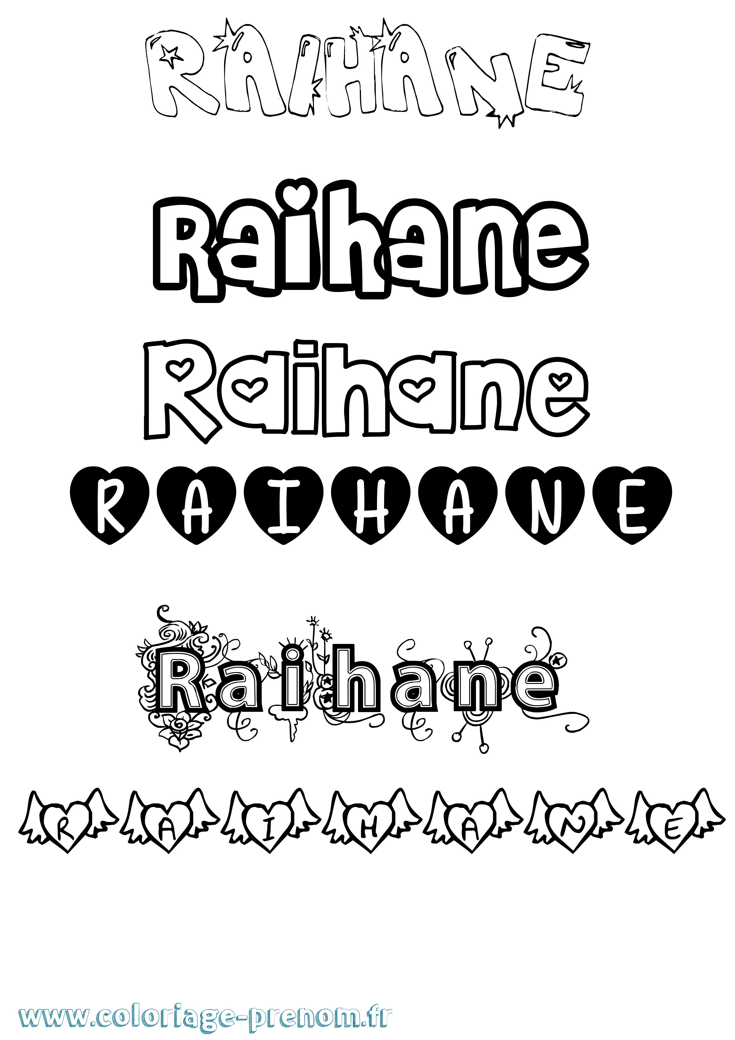 Coloriage Raihane Girly Coloriage prénom Raihane Girly