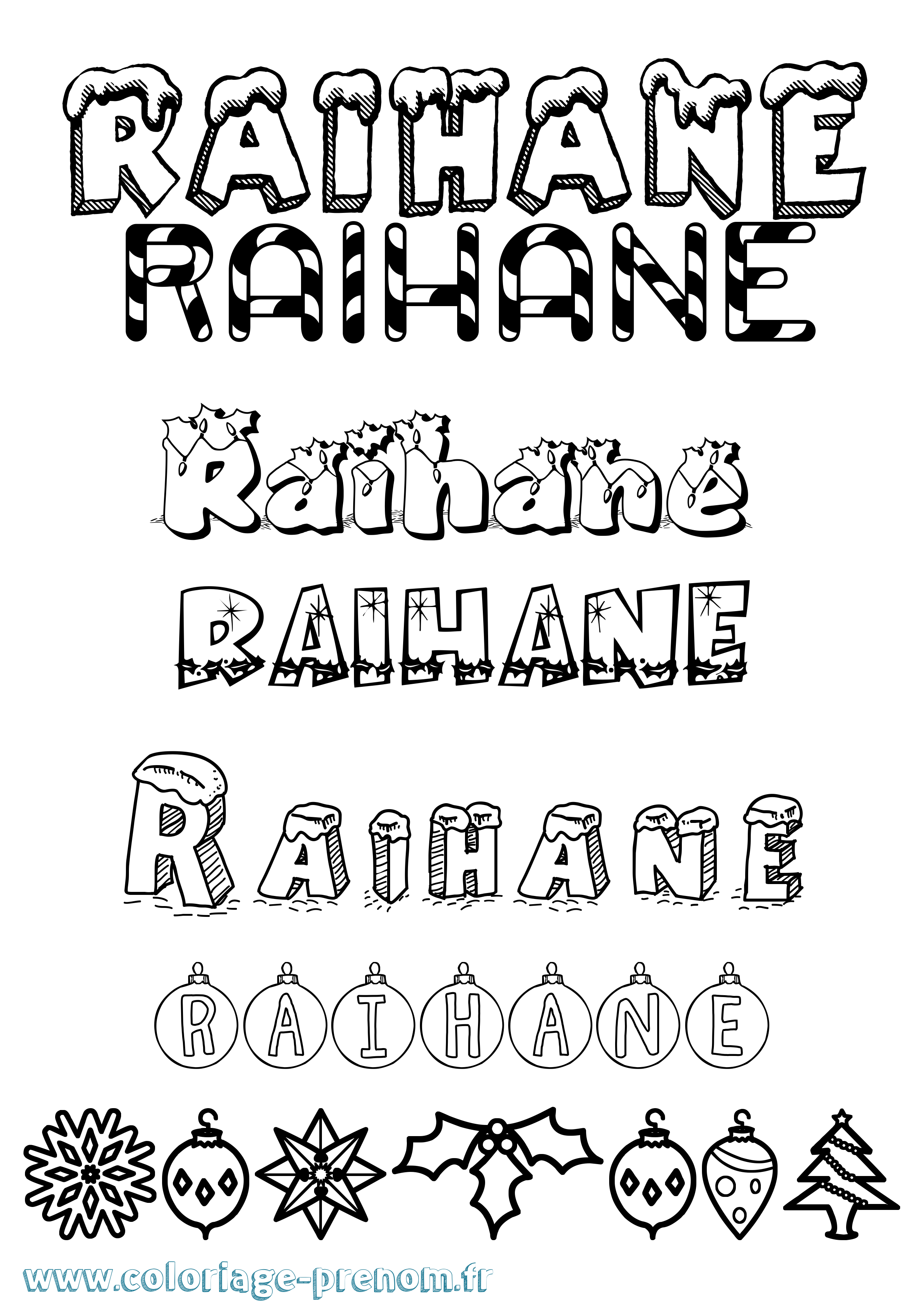 Coloriage Raihane Noël Coloriage prénom Raihane Noël