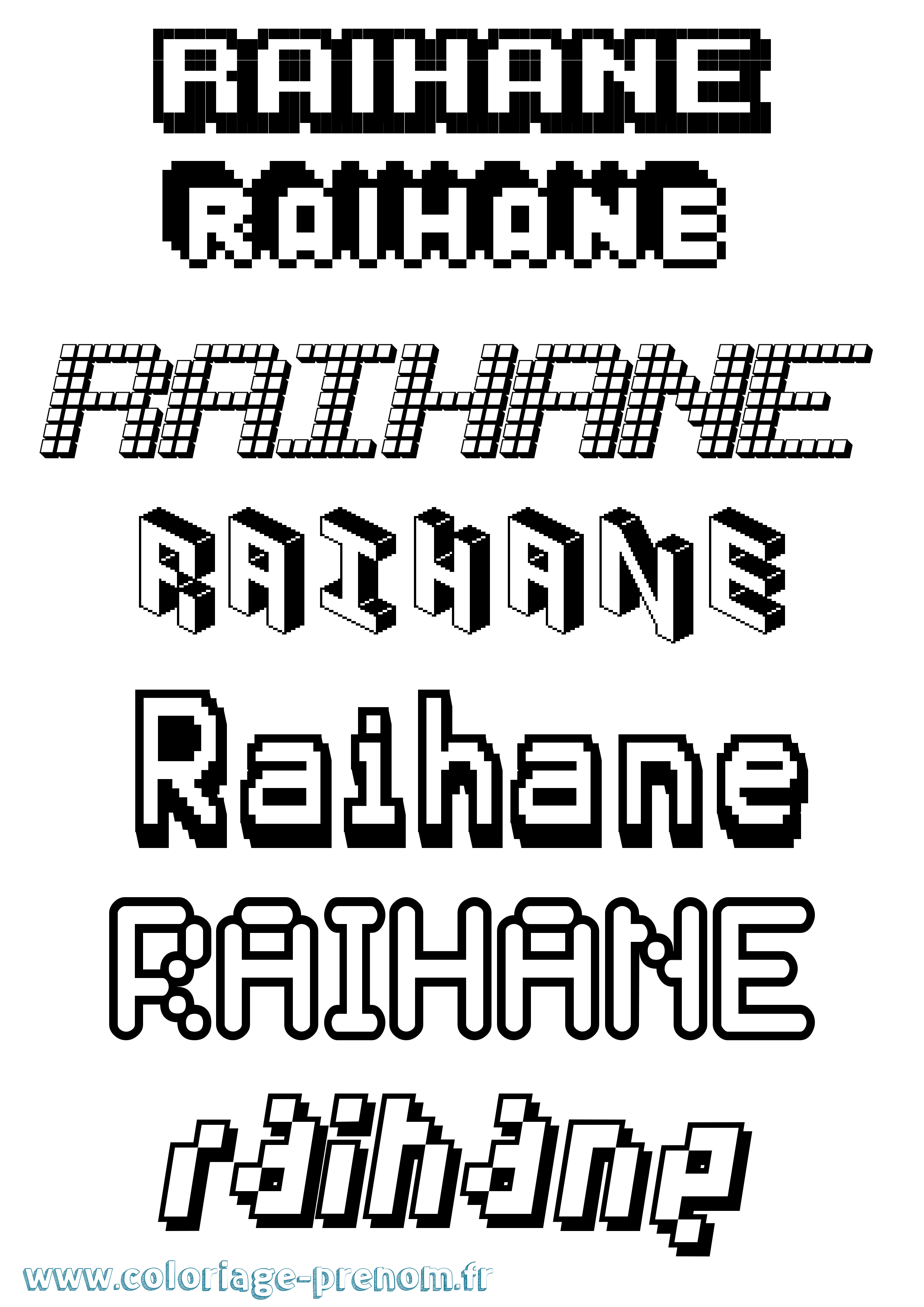 Coloriage prénom Raihane Pixel