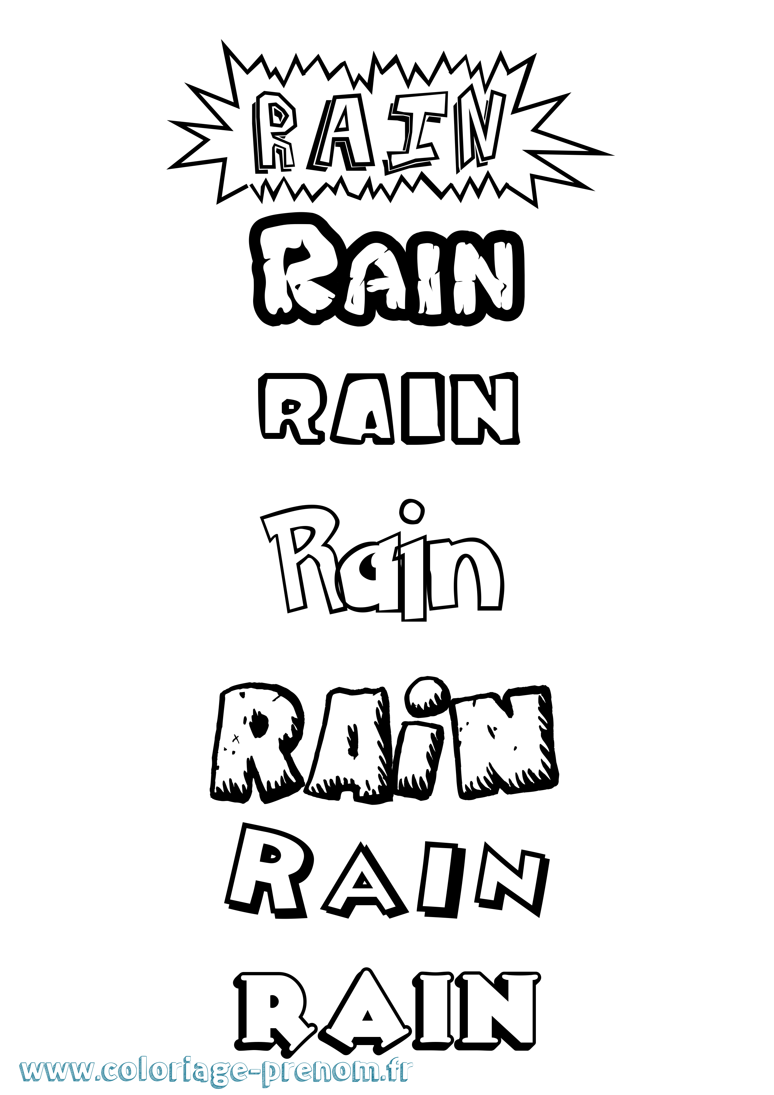 Coloriage prénom Rain Dessin Animé