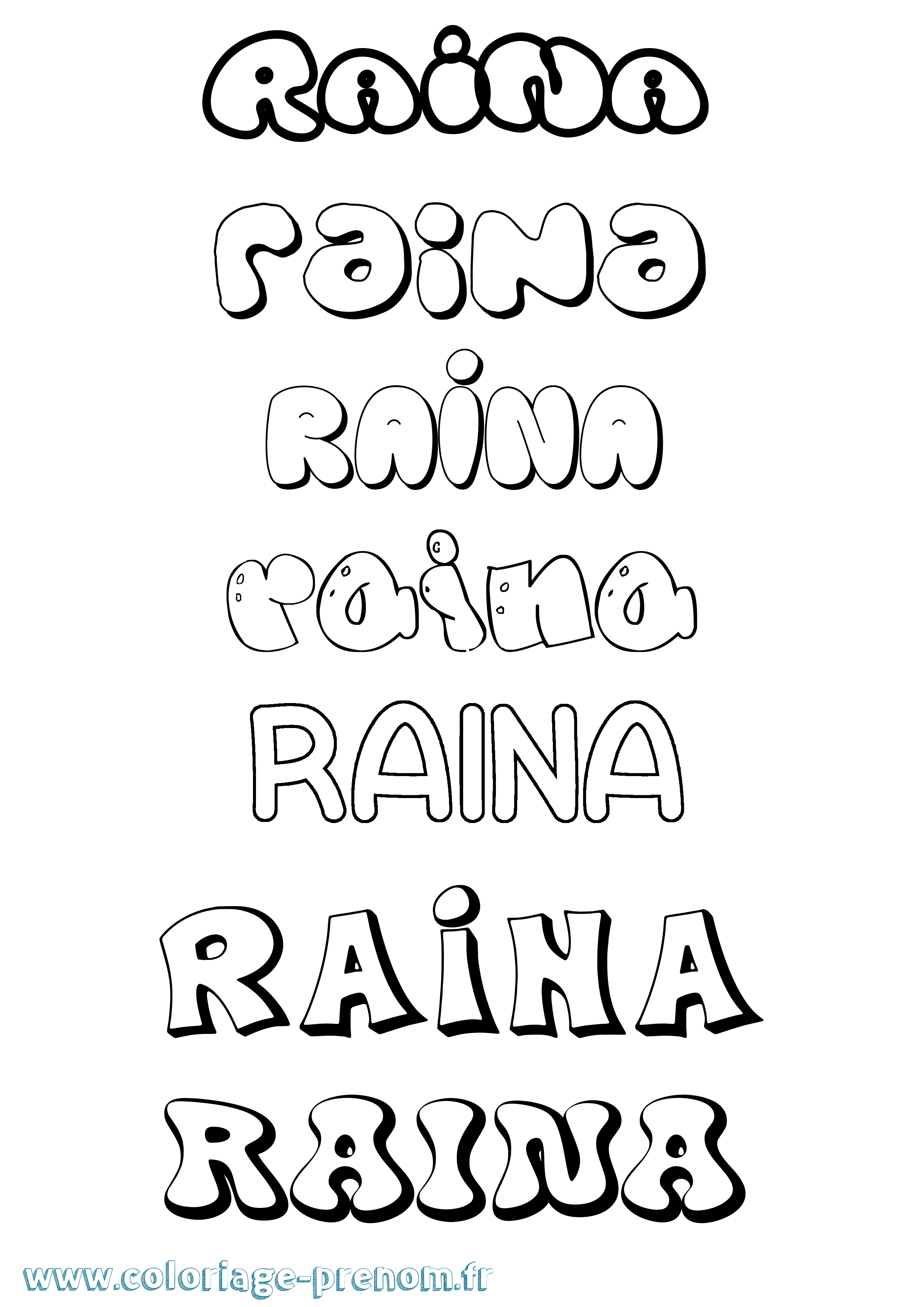 Coloriage Raina Bubble Coloriage prénom Raina Bubble