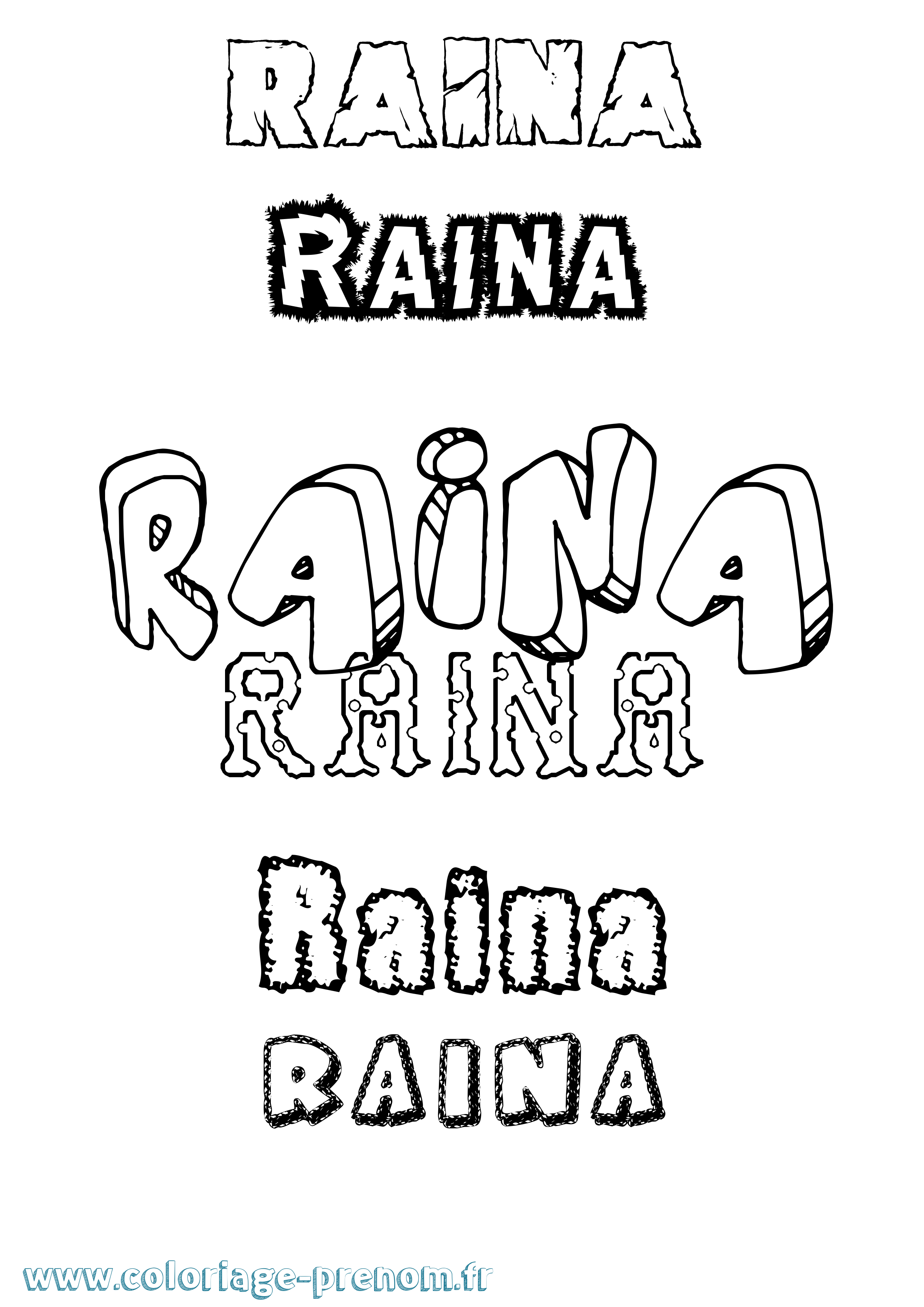 Coloriage prénom Raina Destructuré