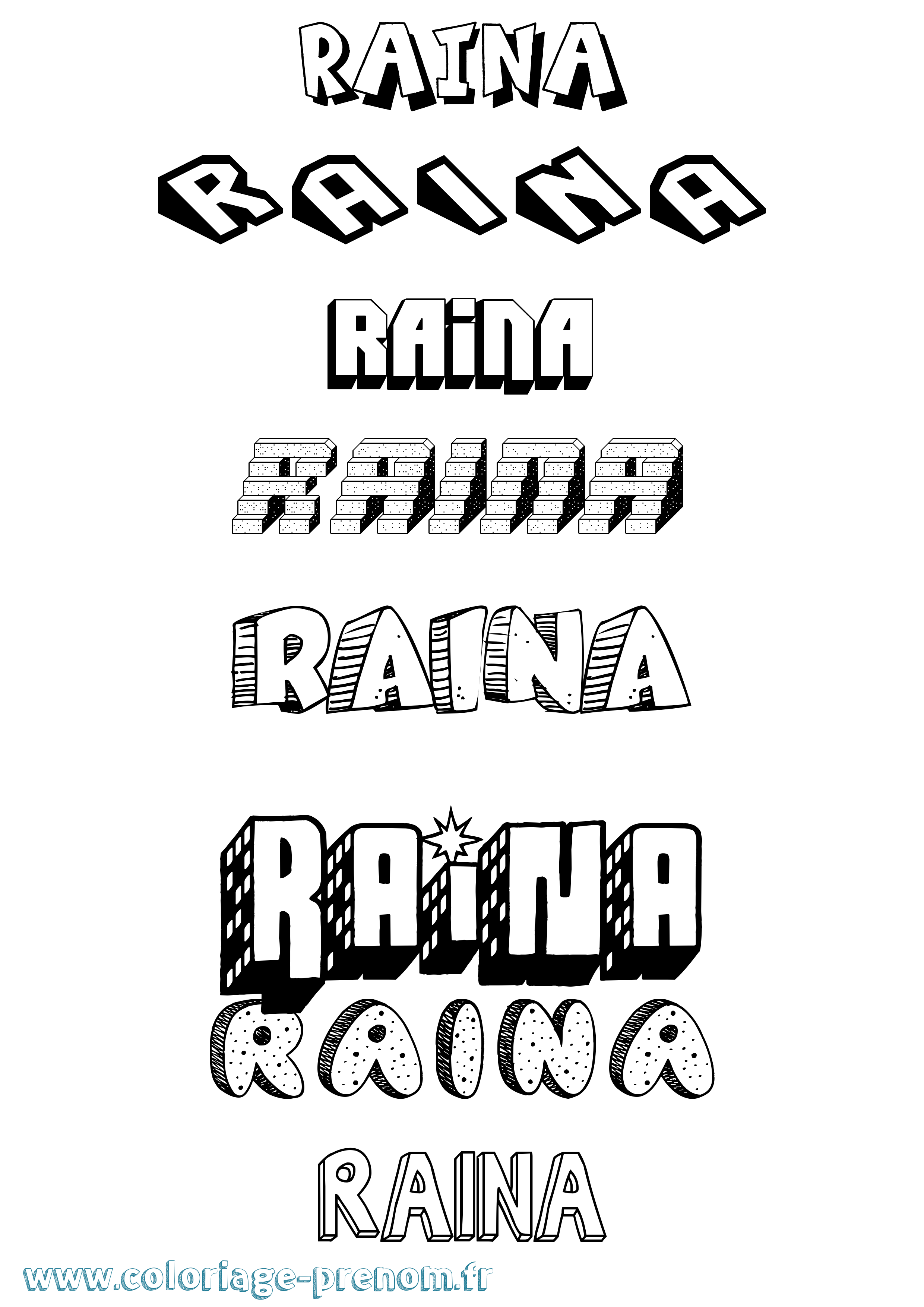 Coloriage Raina Effet 3D Coloriage prénom Raina Effet 3D