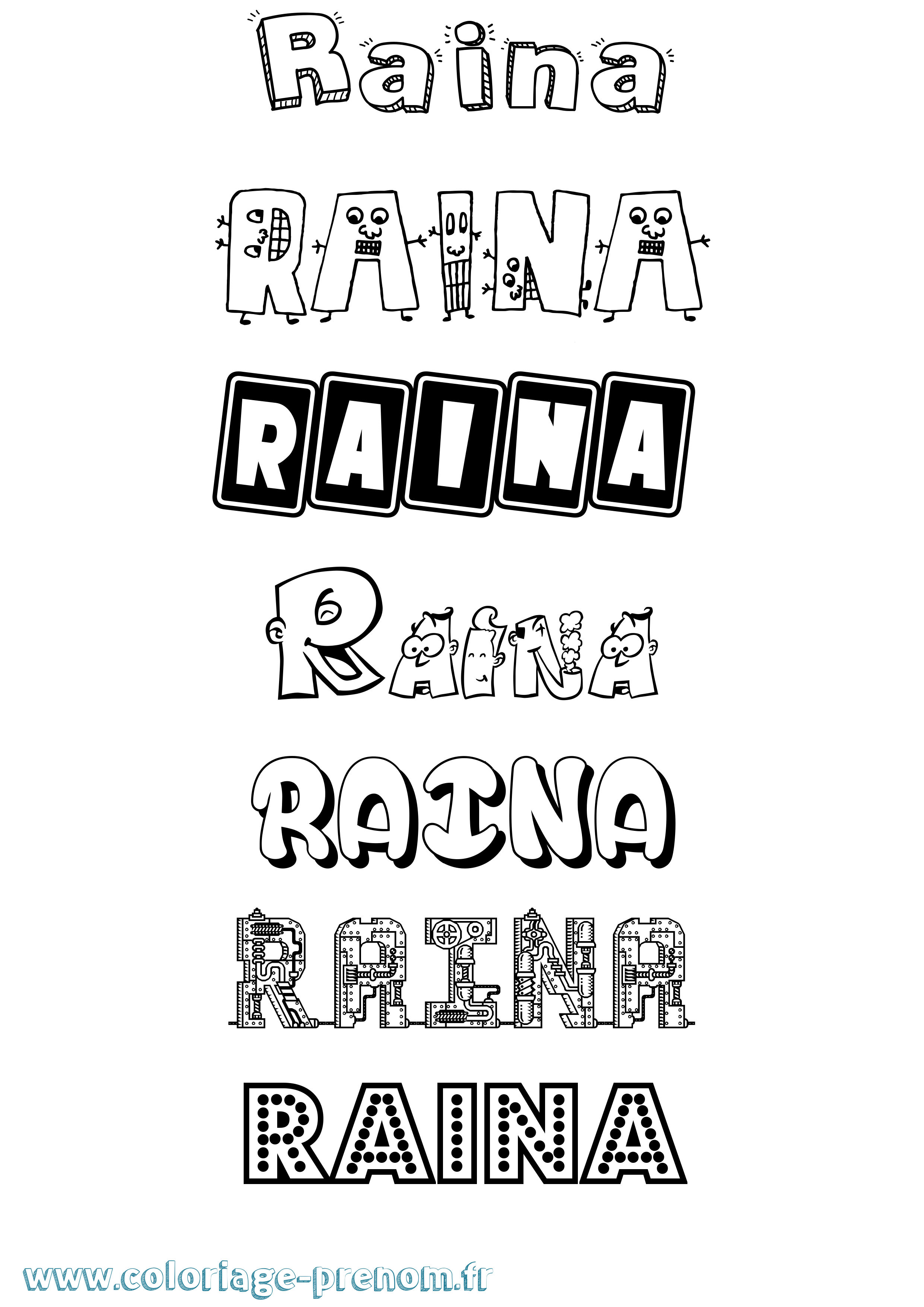 Coloriage prénom Raina Fun