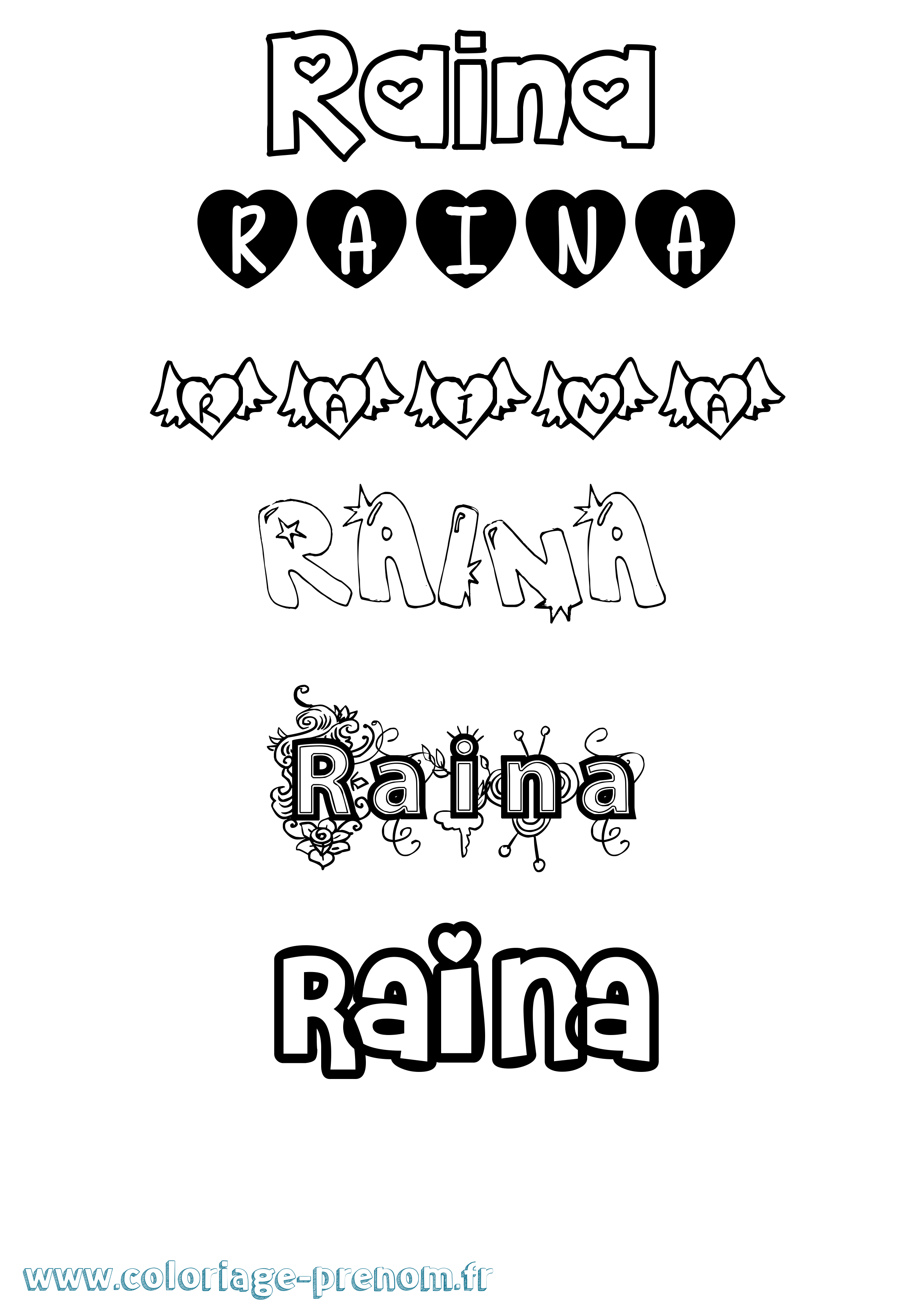 Coloriage prénom Raina Girly