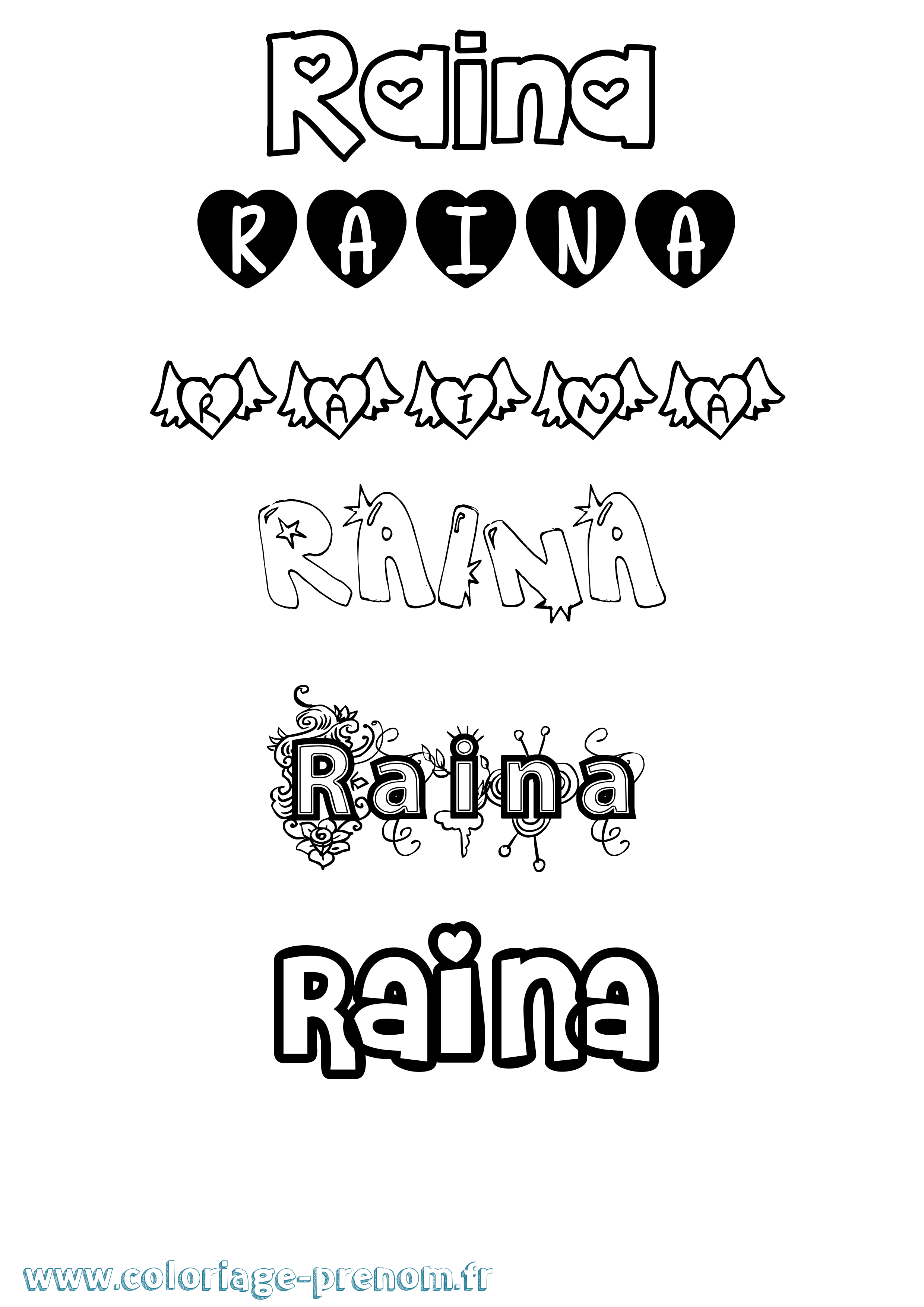 Coloriage Raina Girly Coloriage prénom Raina Girly