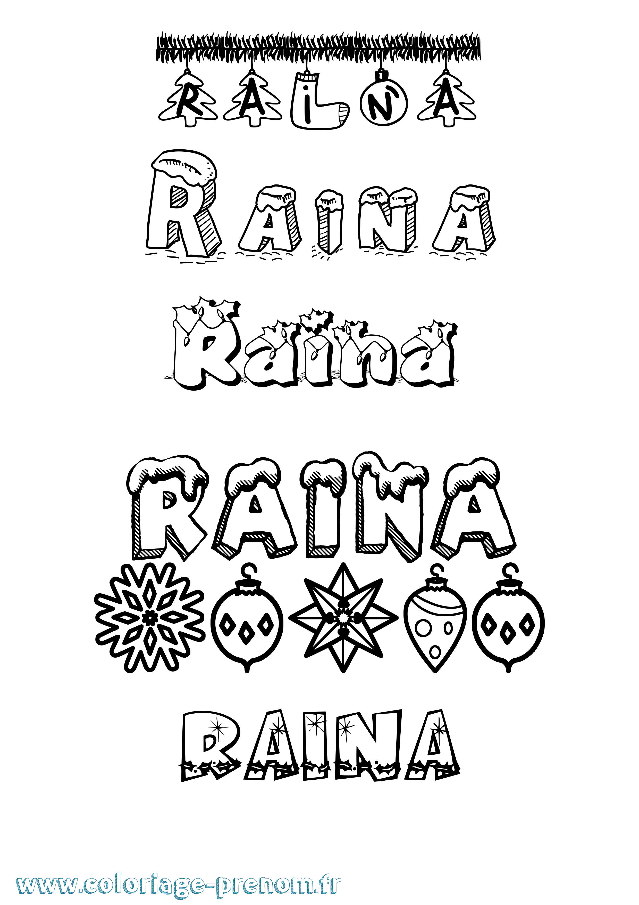 Coloriage Raina Noël Coloriage prénom Raina Noël