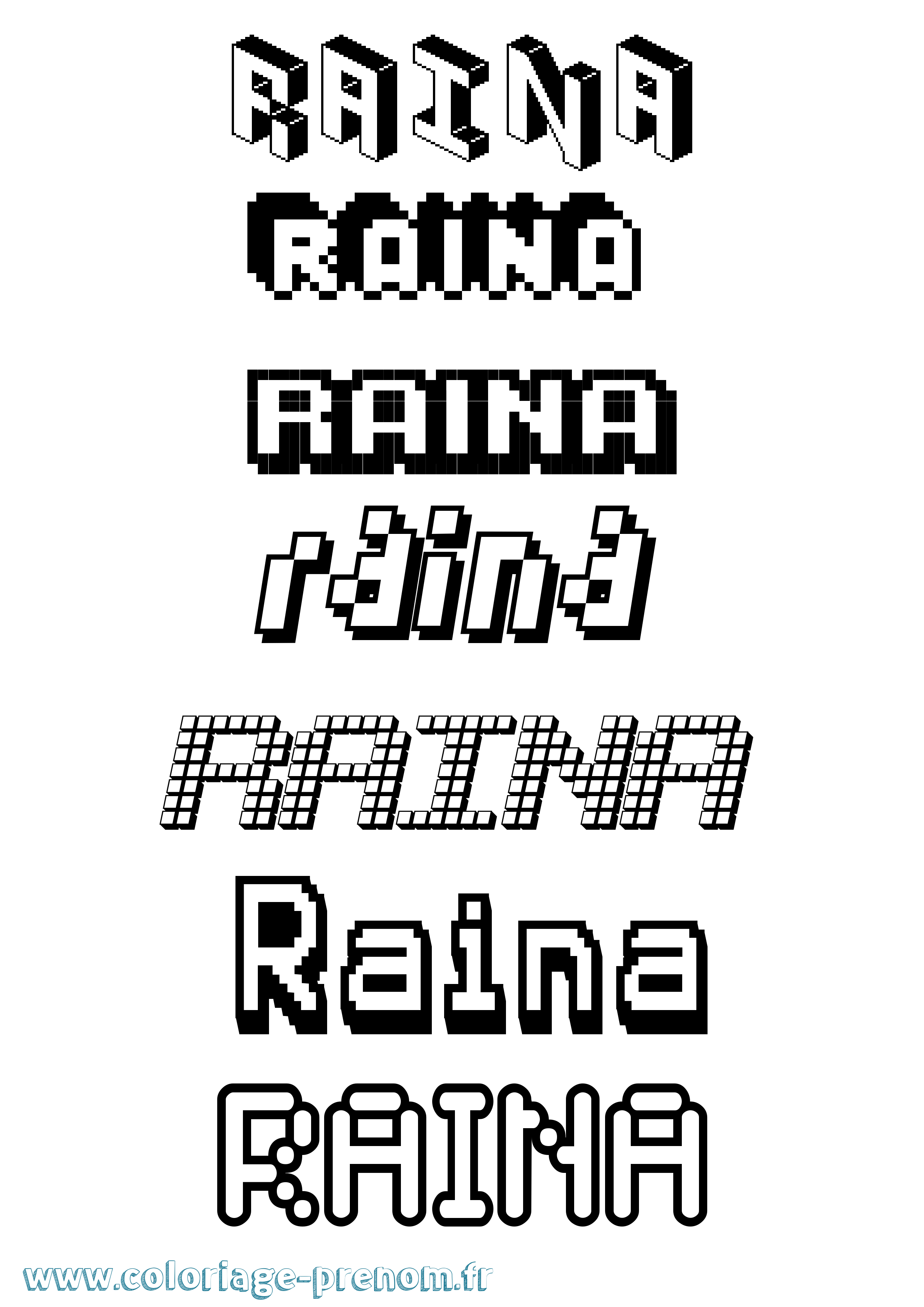Coloriage prénom Raina Pixel