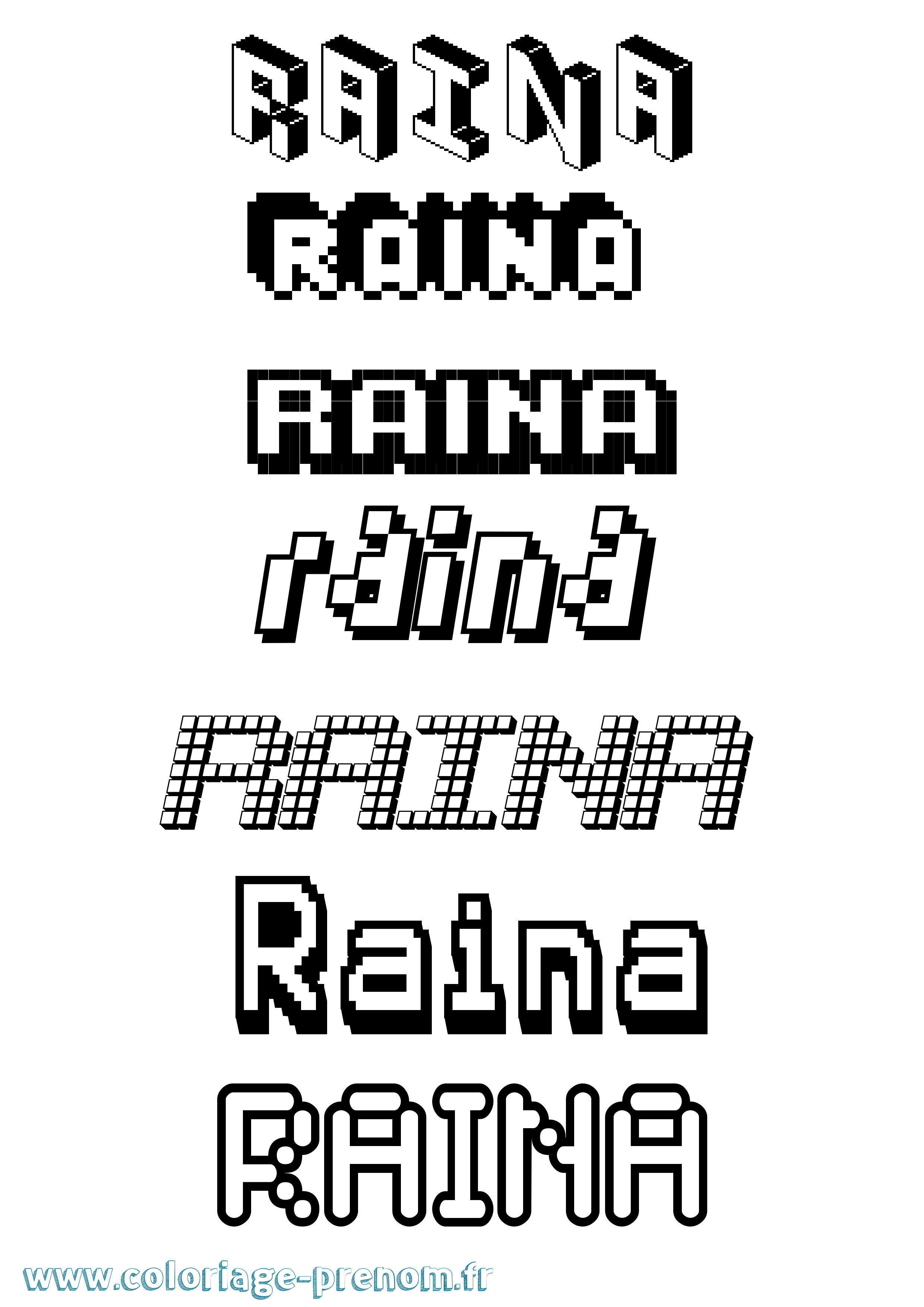 Coloriage Raina Pixel Coloriage prénom Raina Pixel