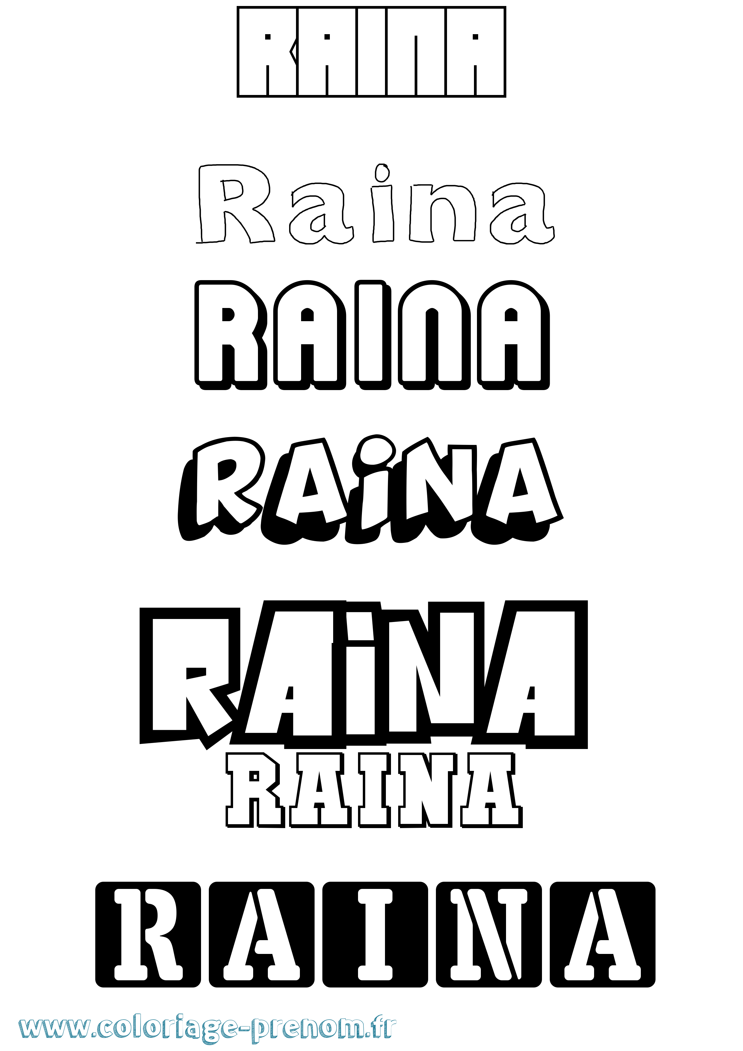Coloriage prénom Raina Simple