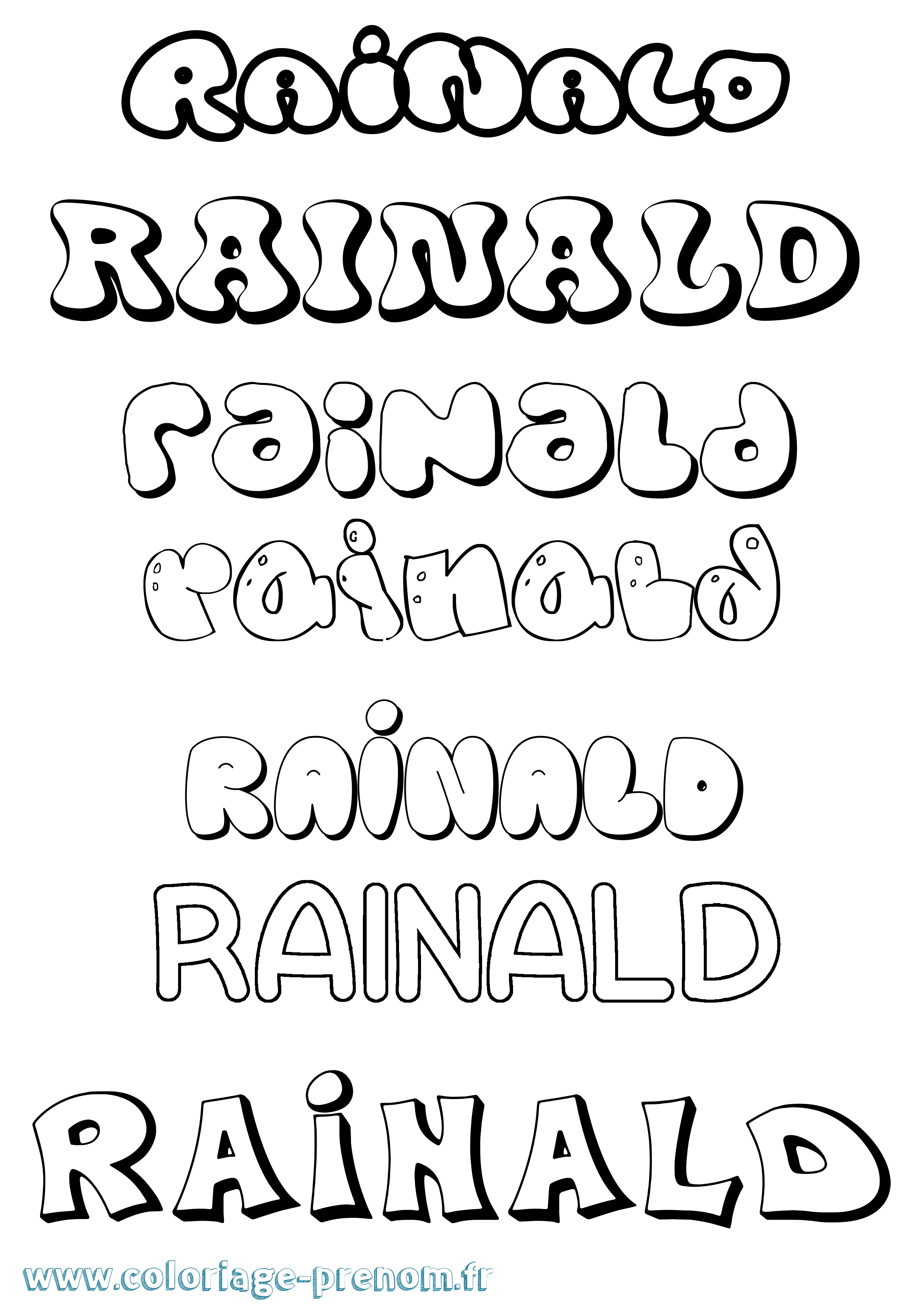 Coloriage prénom Rainald Bubble