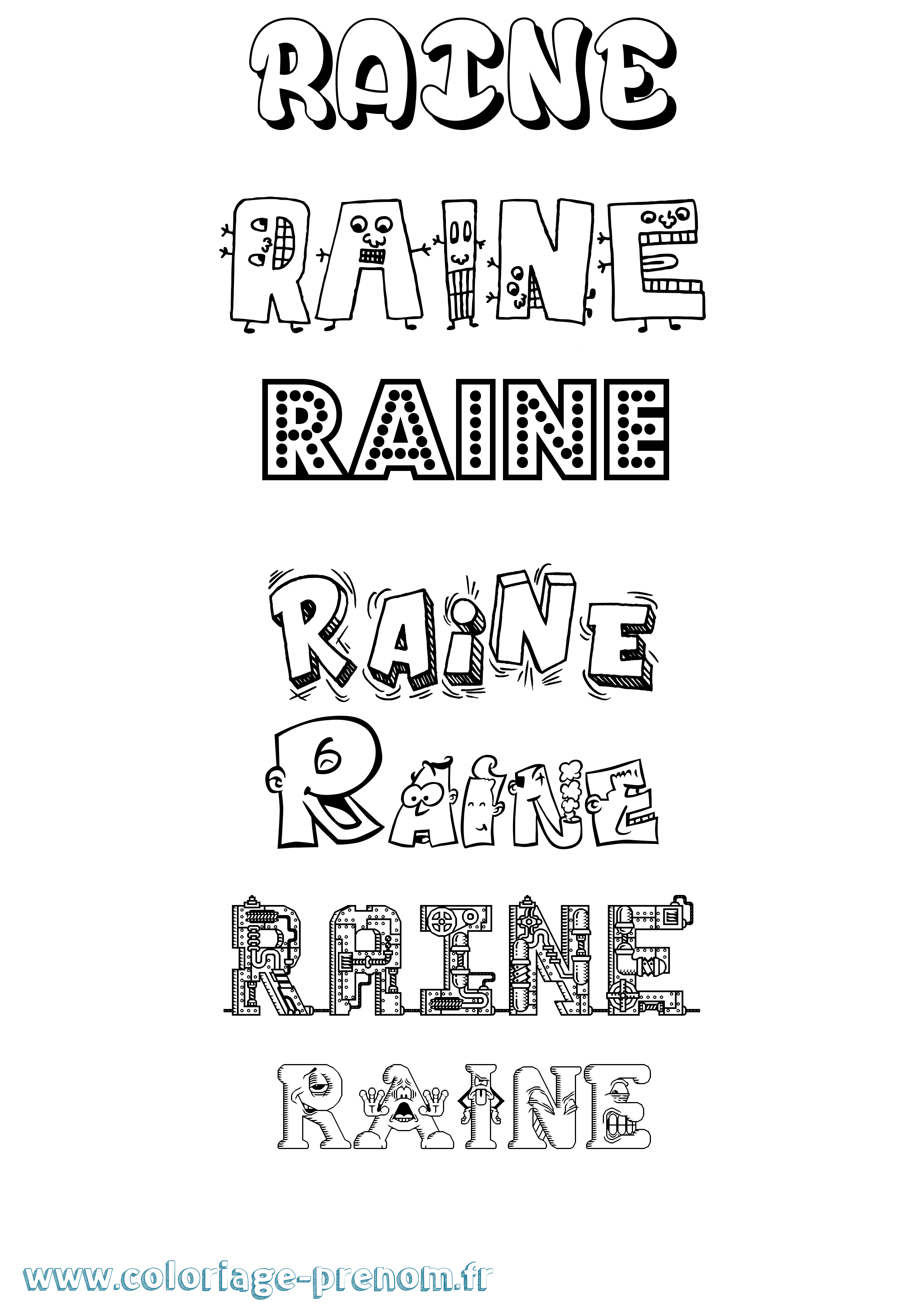 Coloriage prénom Raine Fun