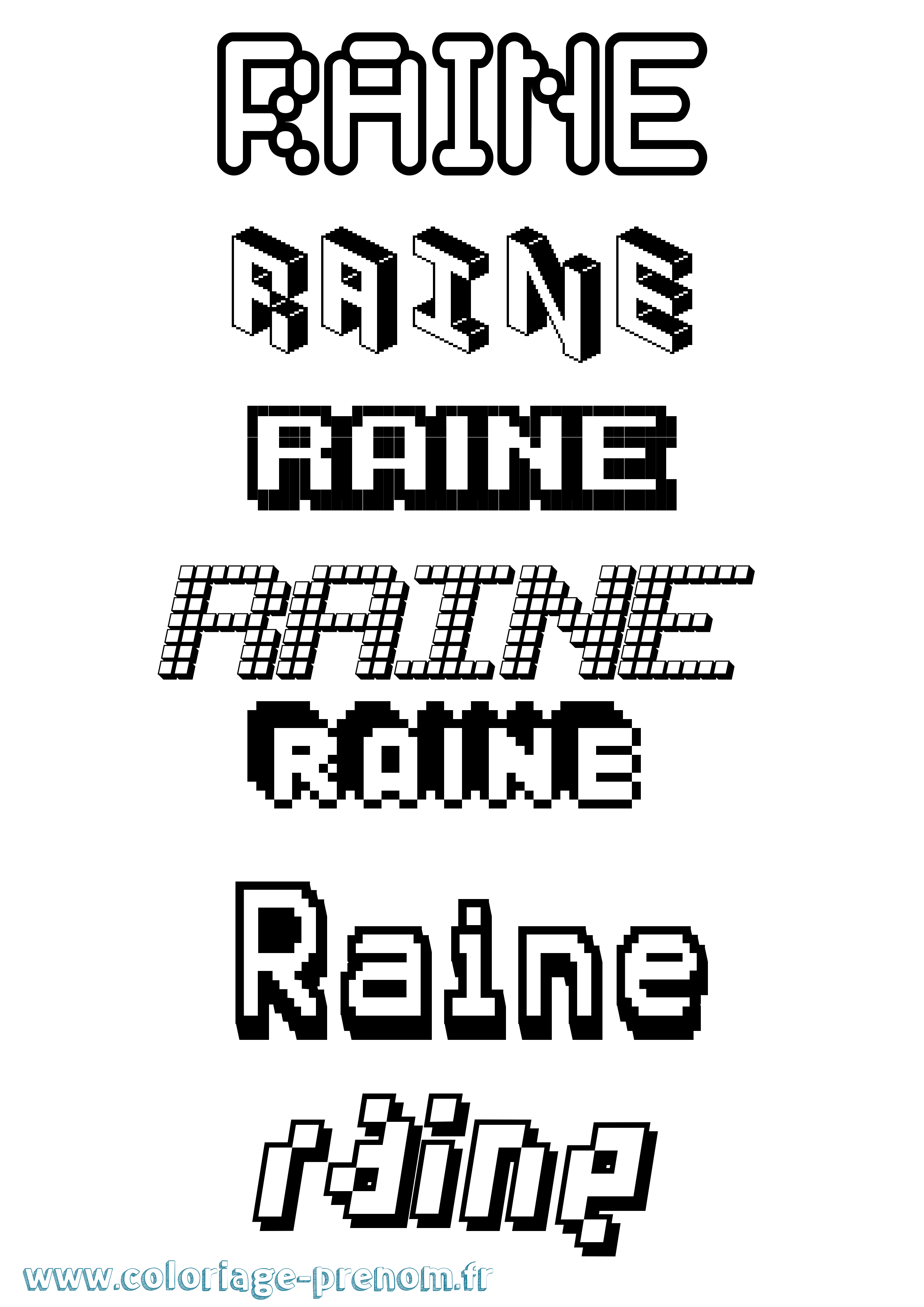 Coloriage prénom Raine Pixel