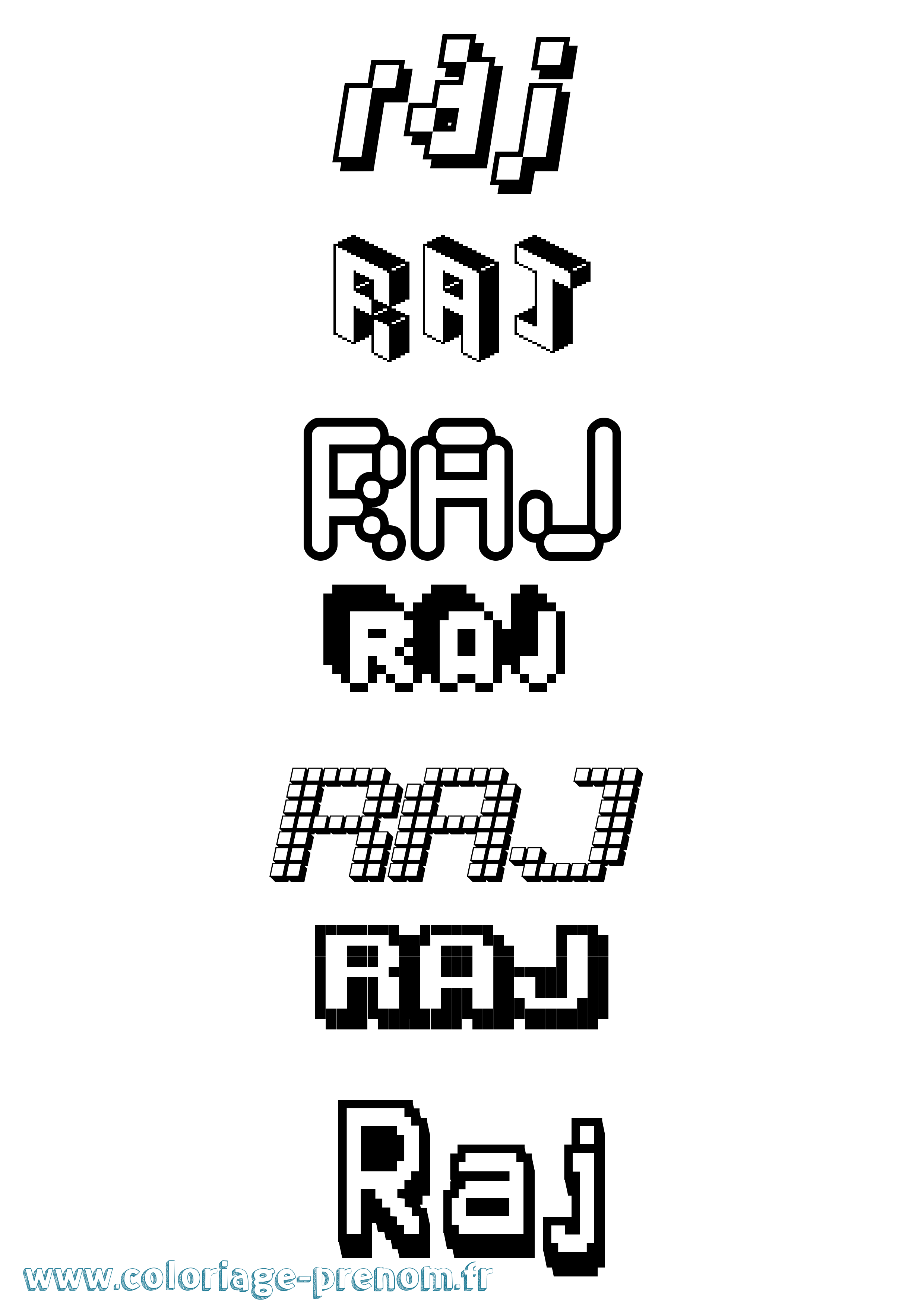 Coloriage prénom Raj Pixel