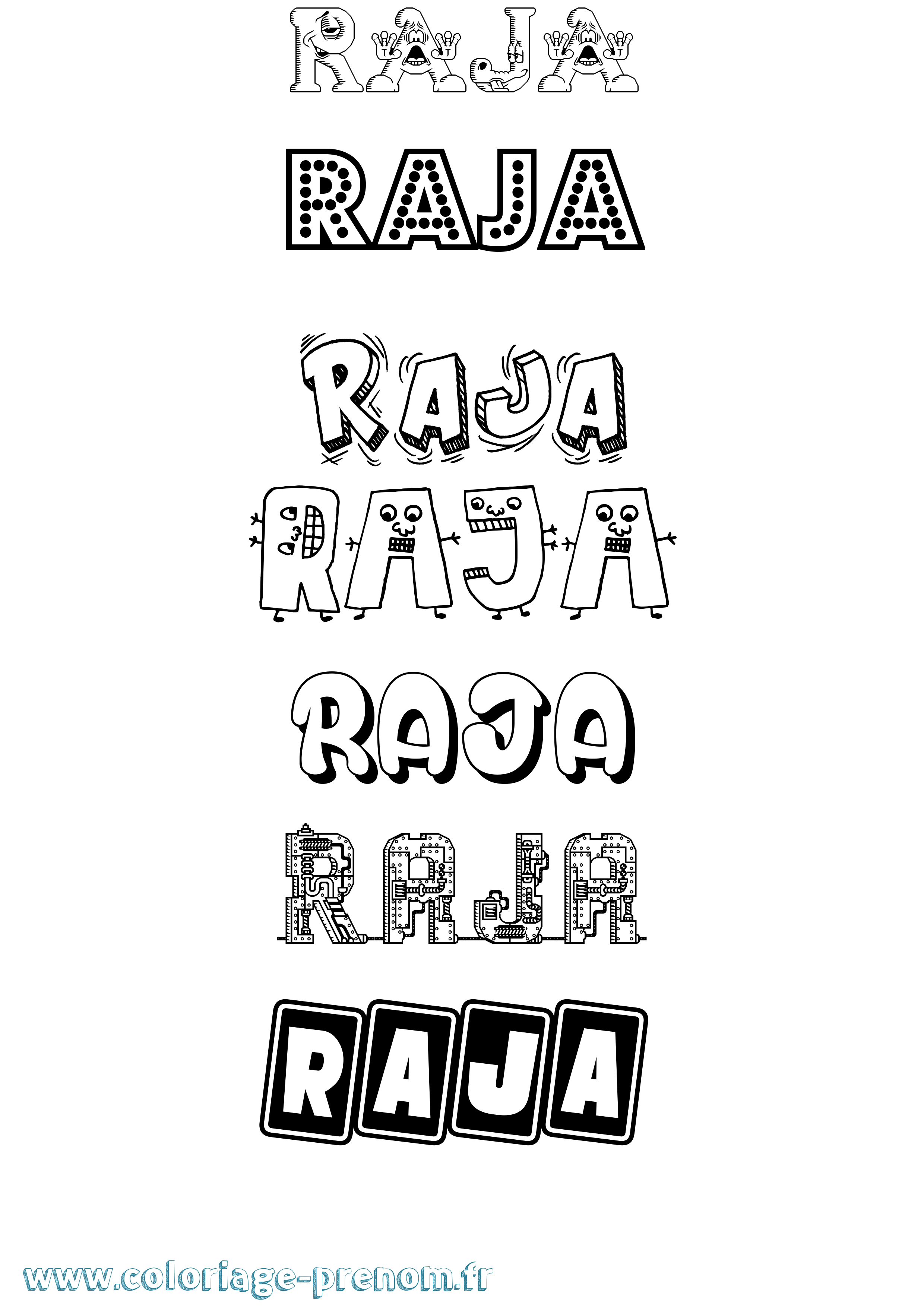 Coloriage prénom Raja Fun