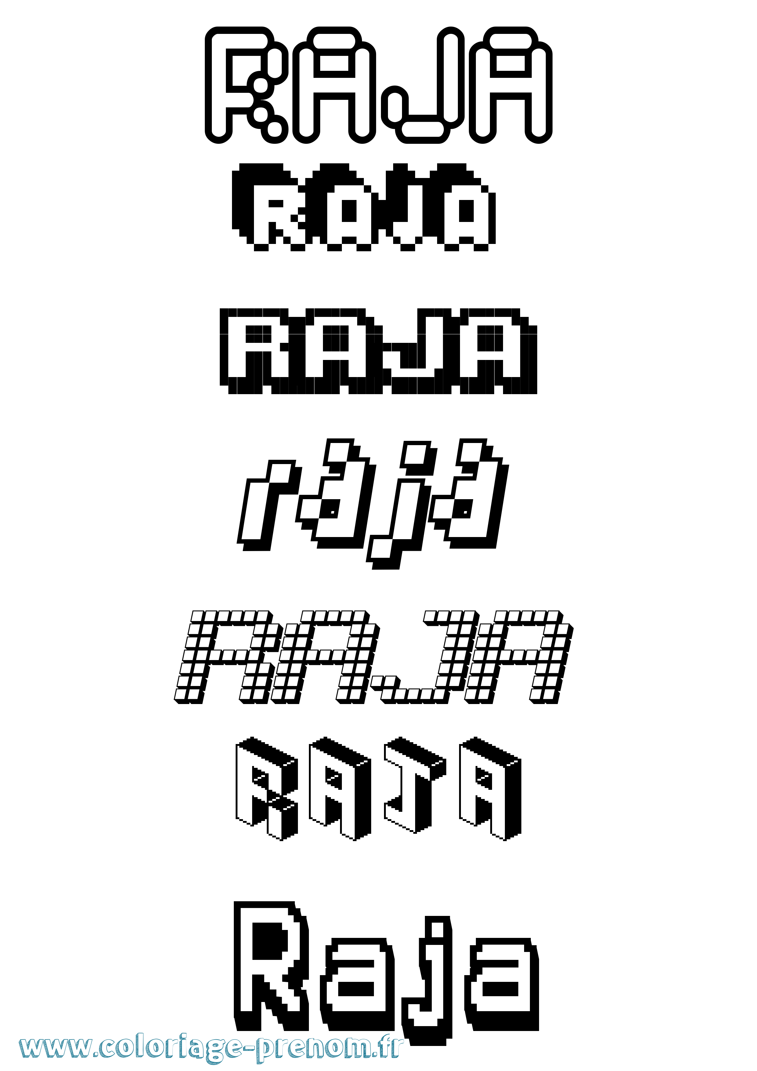 Coloriage prénom Raja Pixel