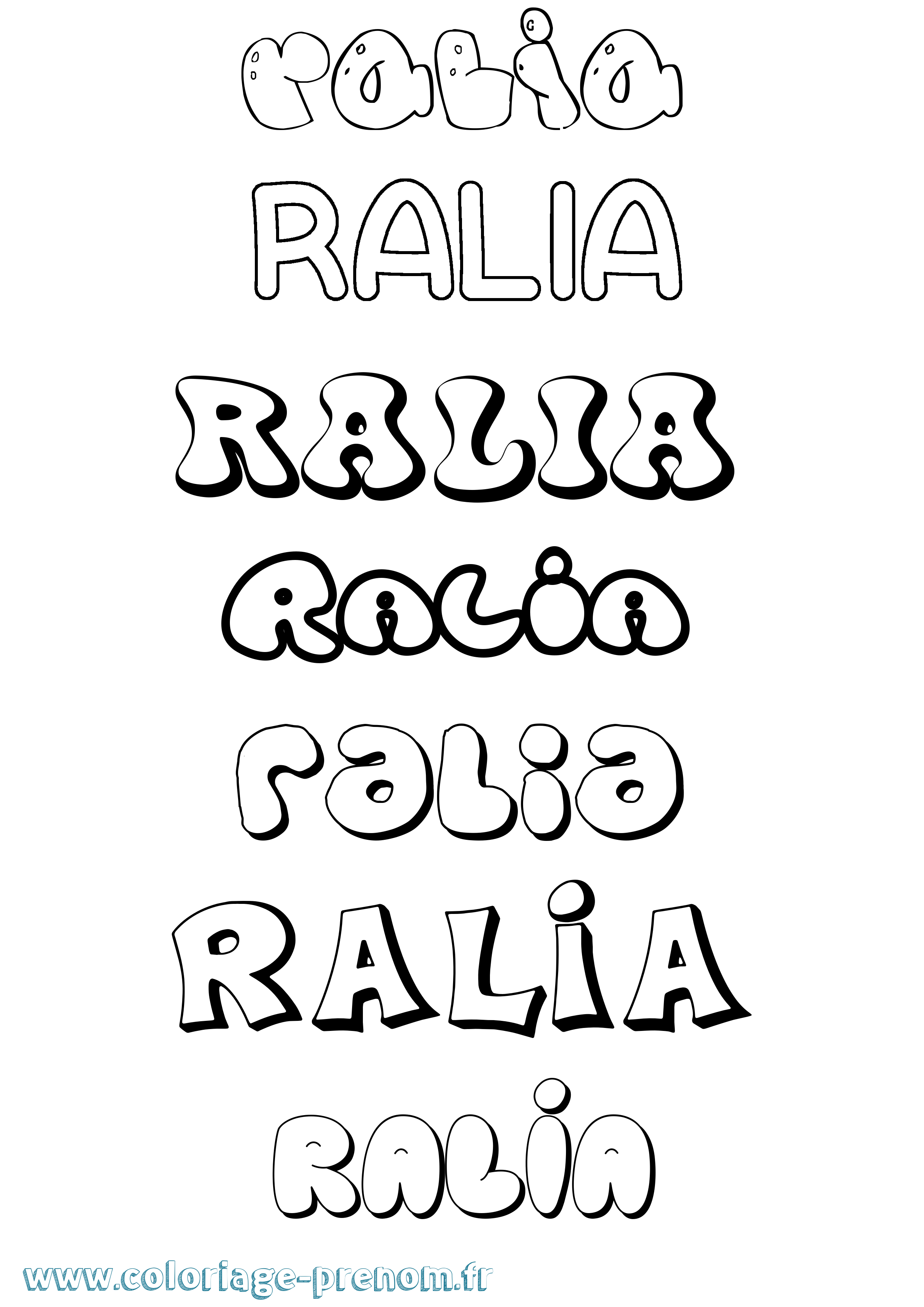 Coloriage prénom Ralia Bubble
